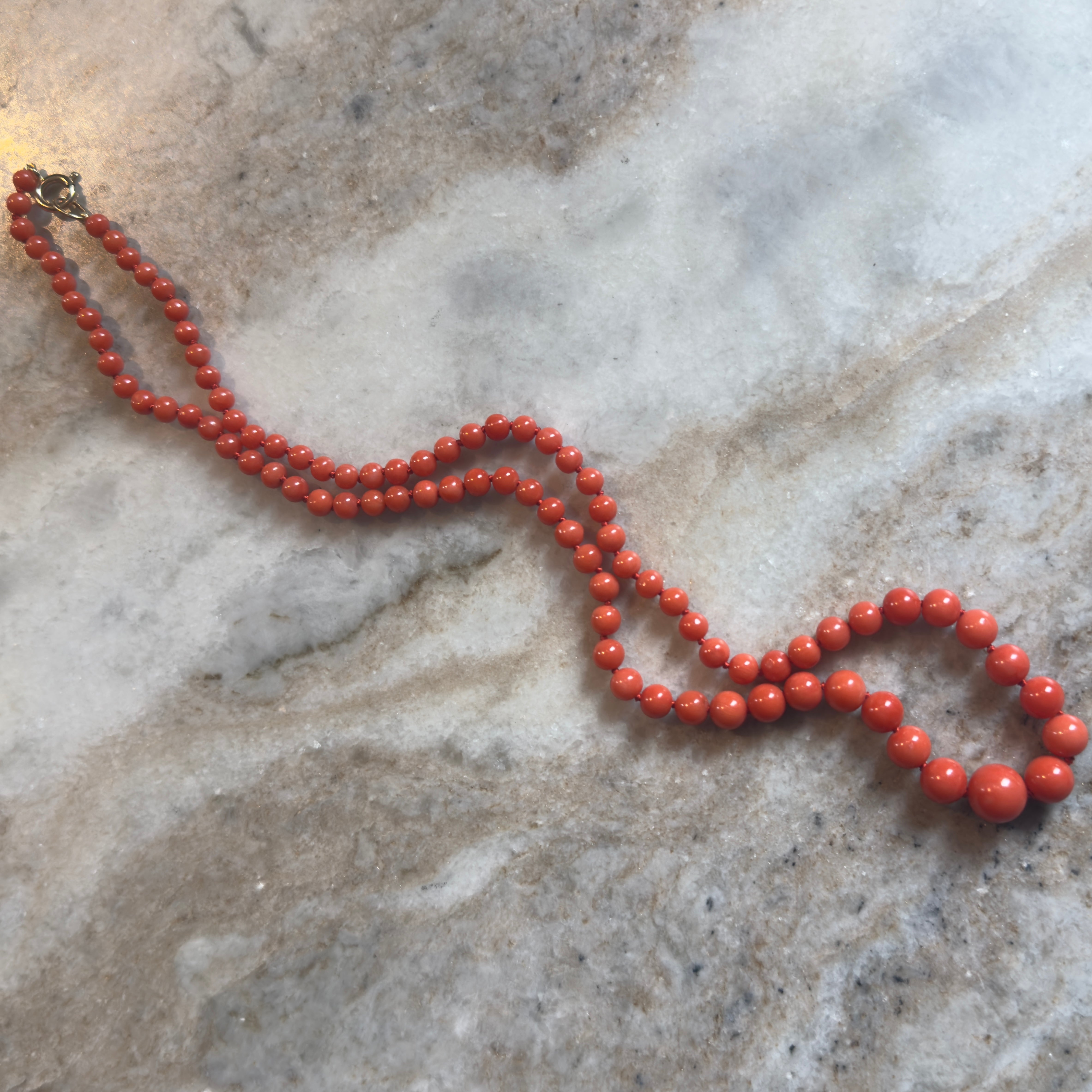 Antique Victorian Natural Graduated Coral Necklace w/ 14k Clasp- 20"