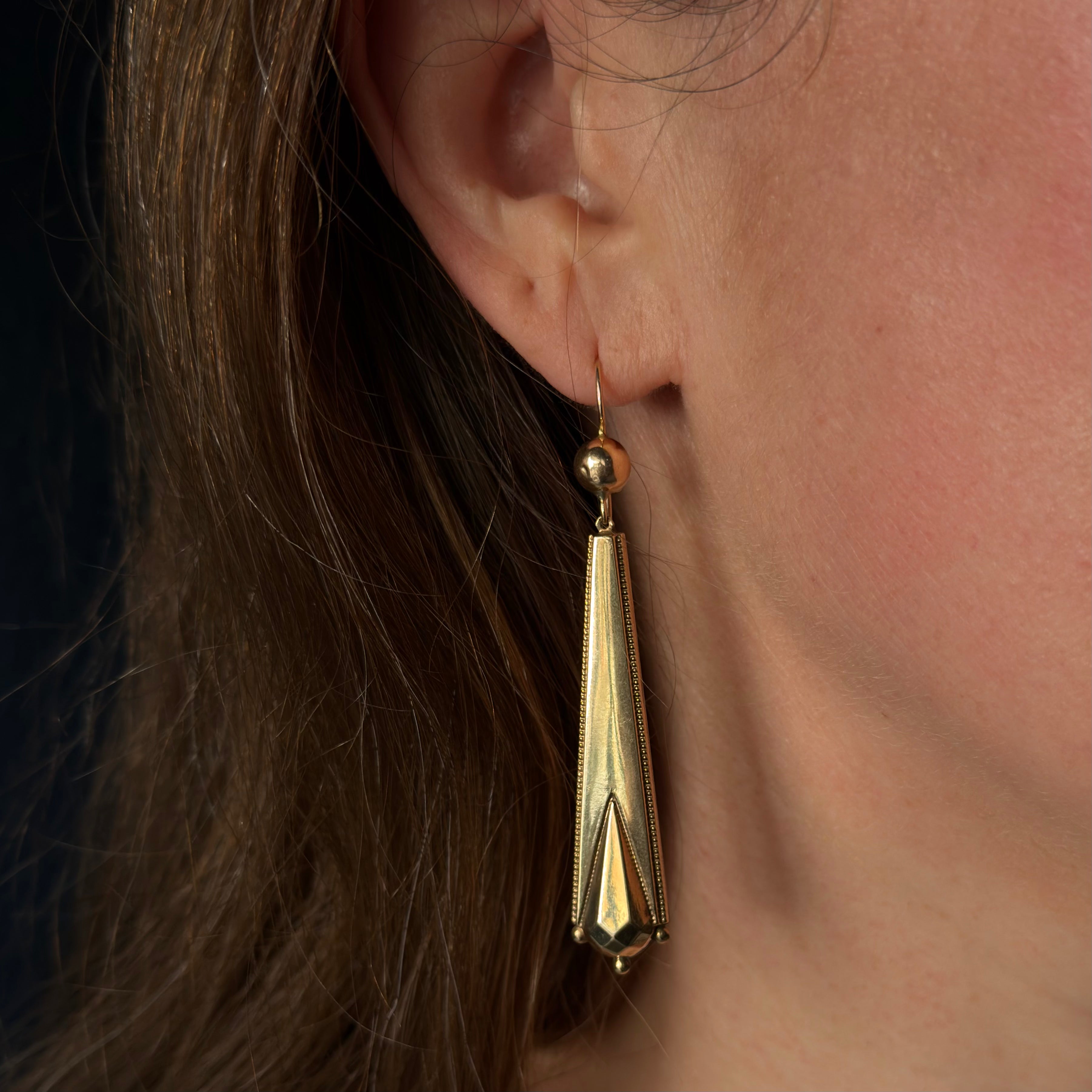 Antique Victorian 14k Long Faceted Drop Earrings