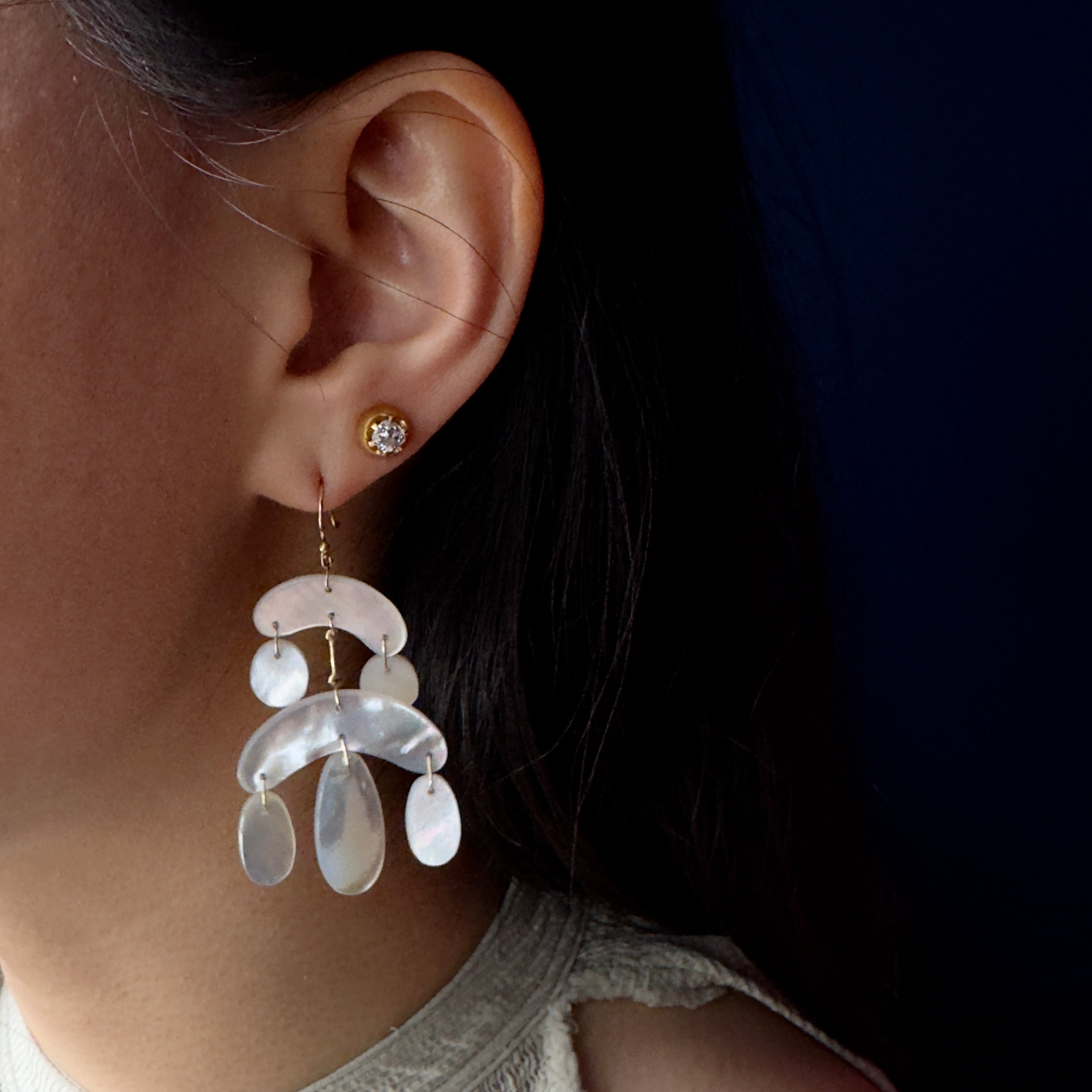 TenThousandThings 18k Mini Cut Stone Mother of Pearl Chandelier Earrings