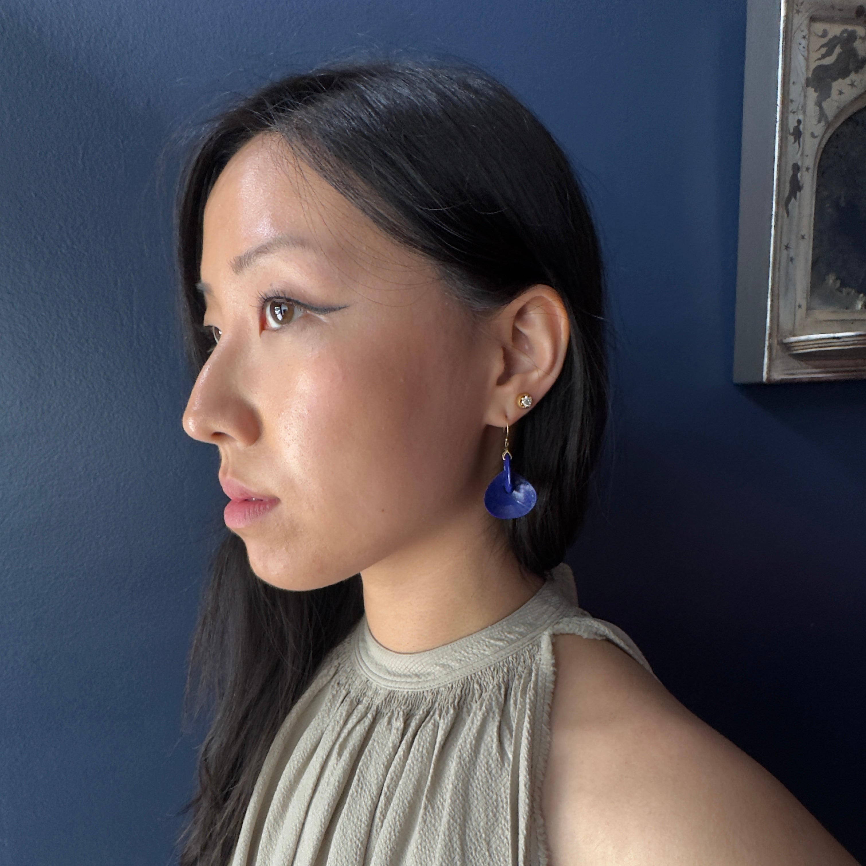 TenThousandThings 18k Small Lapis Gong Earrings