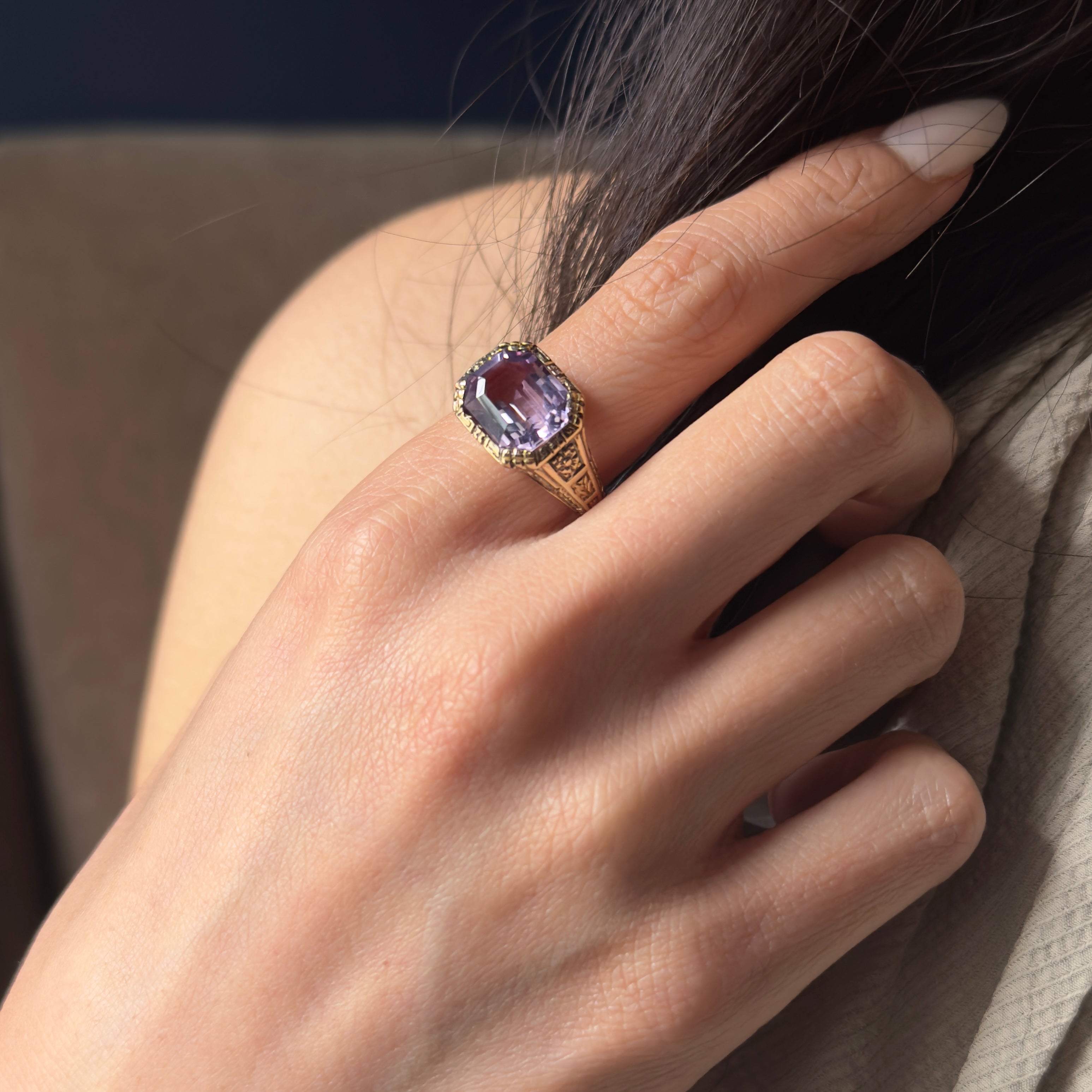 Antique 1920's 10k Green Gold " Rose de France" Amethyst Ring