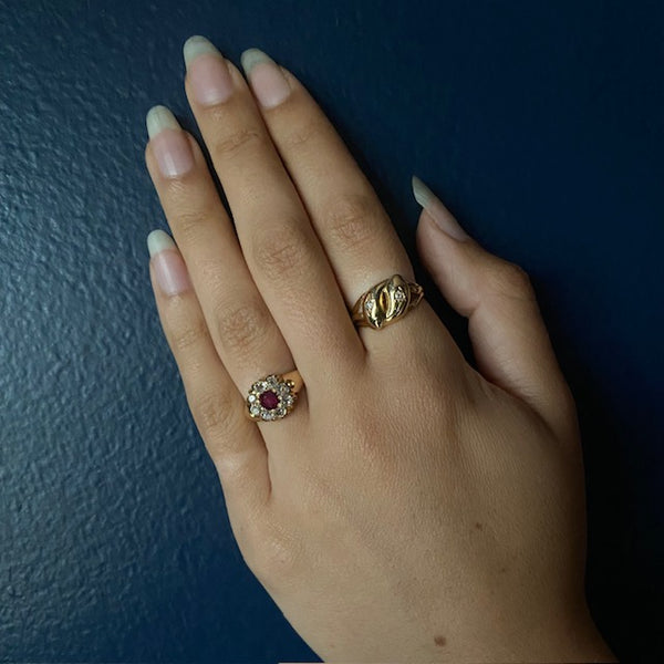 Antique Victorian 18k Ruby & Diamond Halo Ring