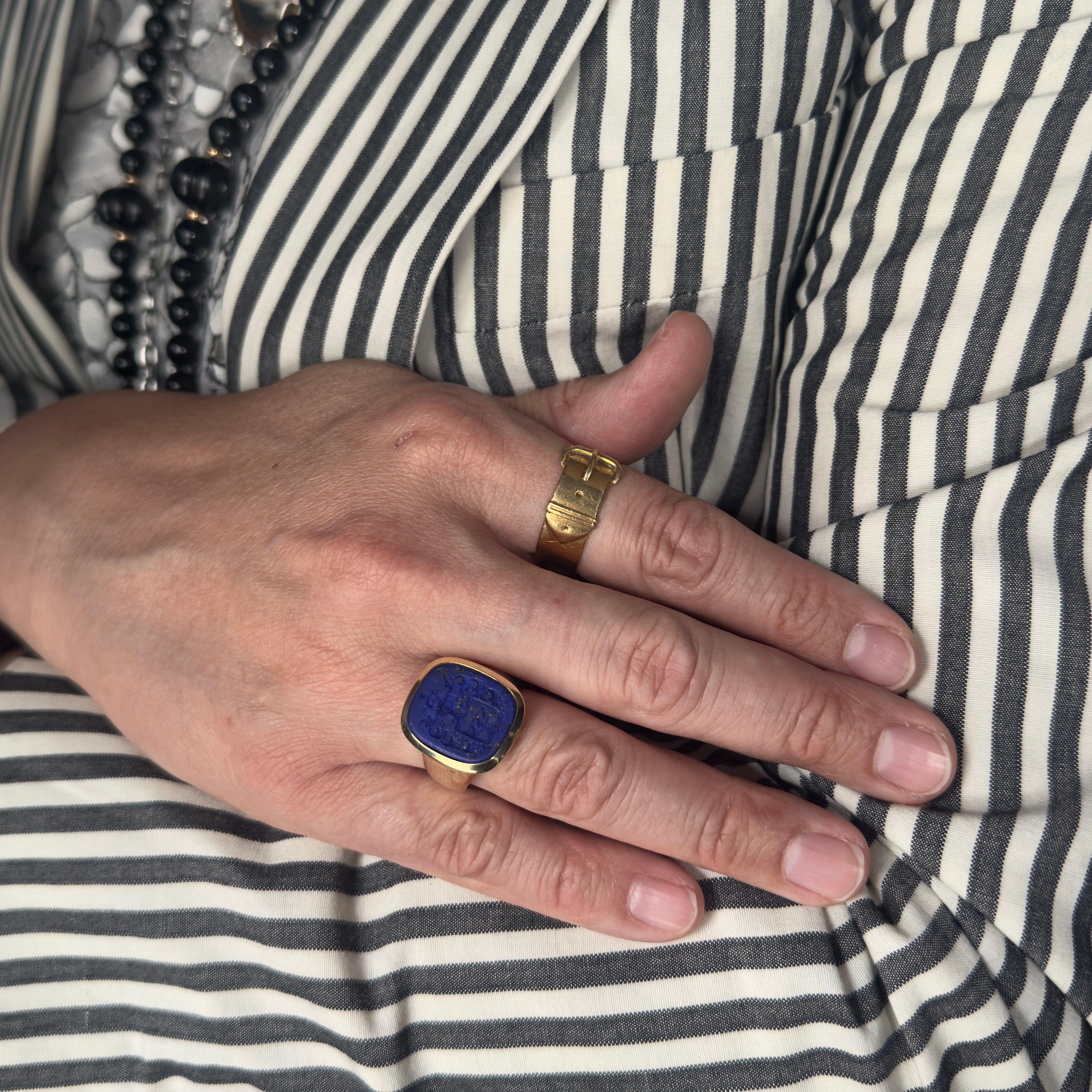 Antique Victorian 18k and Enamel Buckle Ring "Dum Spiro Spero" or "While I Breathe, I Hope."