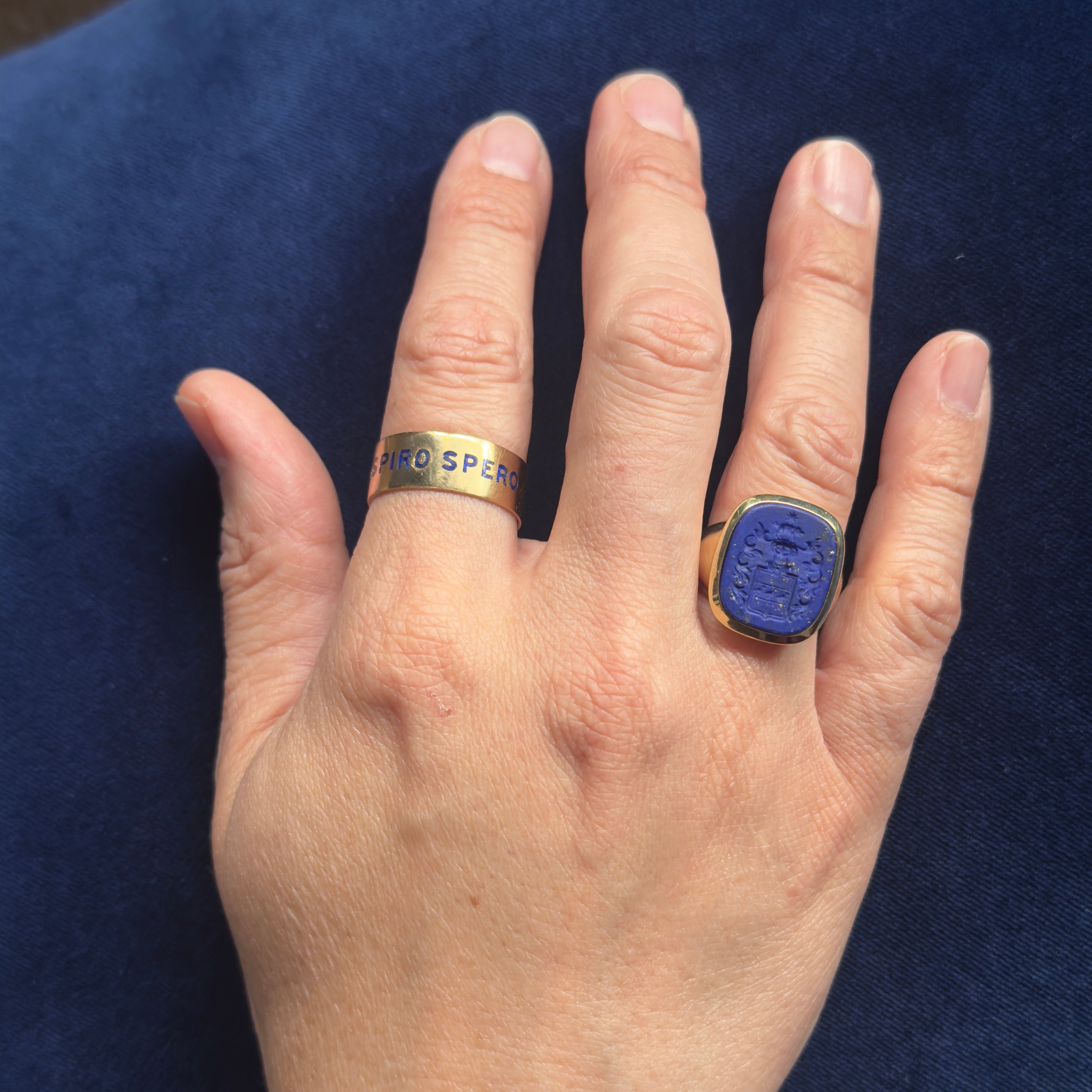Antique Victorian 18k and Enamel Buckle Ring "Dum Spiro Spero" or "While I Breathe, I Hope."
