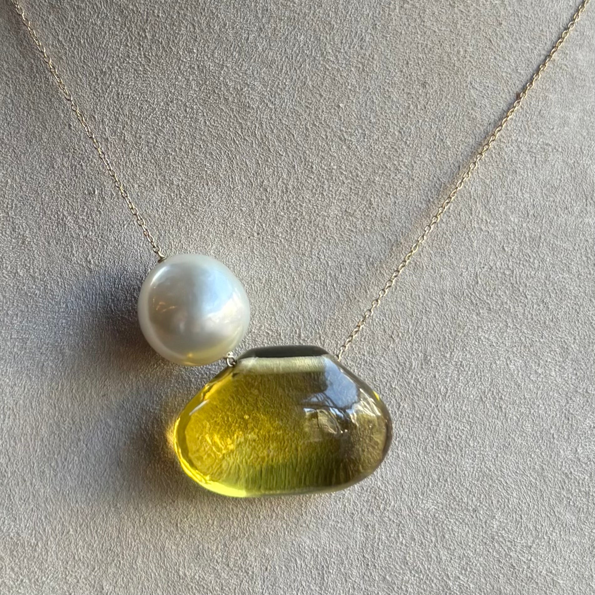 TenThousandThings 18k Lemon Quartz Tapiz Bead & Pearl Assembled Necklace- 16”