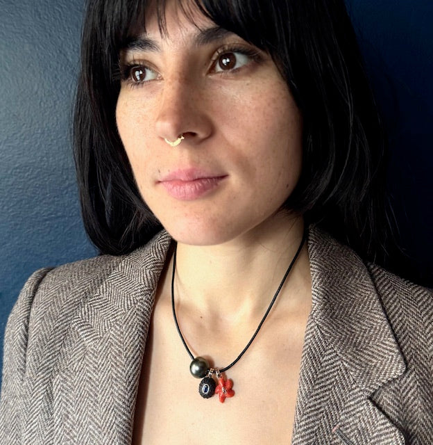 Dezso Grey Pearl Bead Pendant w/ 18k Shark Fin Inlay