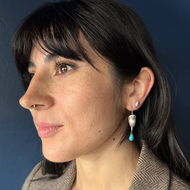 Gabriella Kiss Silver Bird Heads with Turquoise Drop Earrings