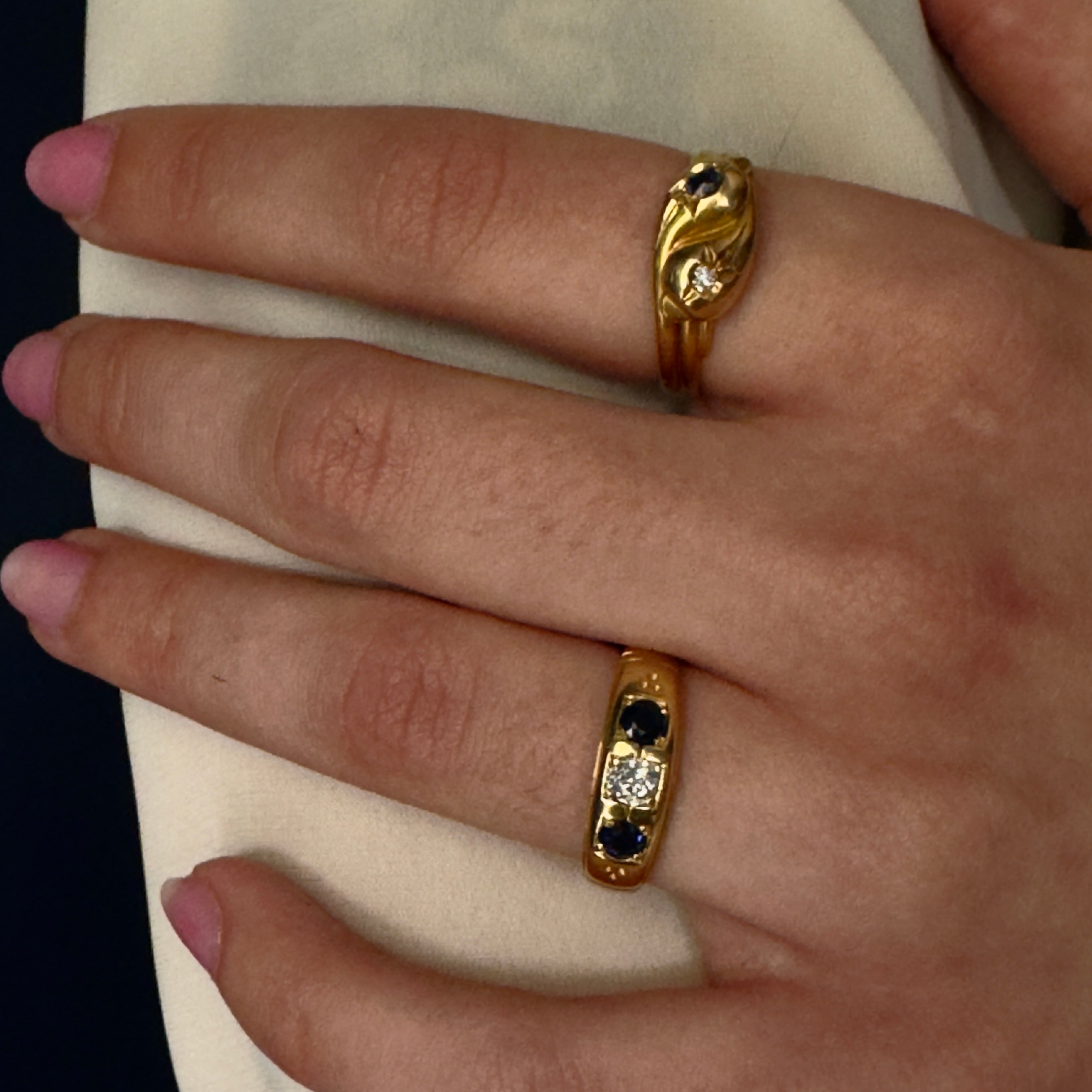 Antique Victorian 15k Sapphire & Diamond Double Snake Ring