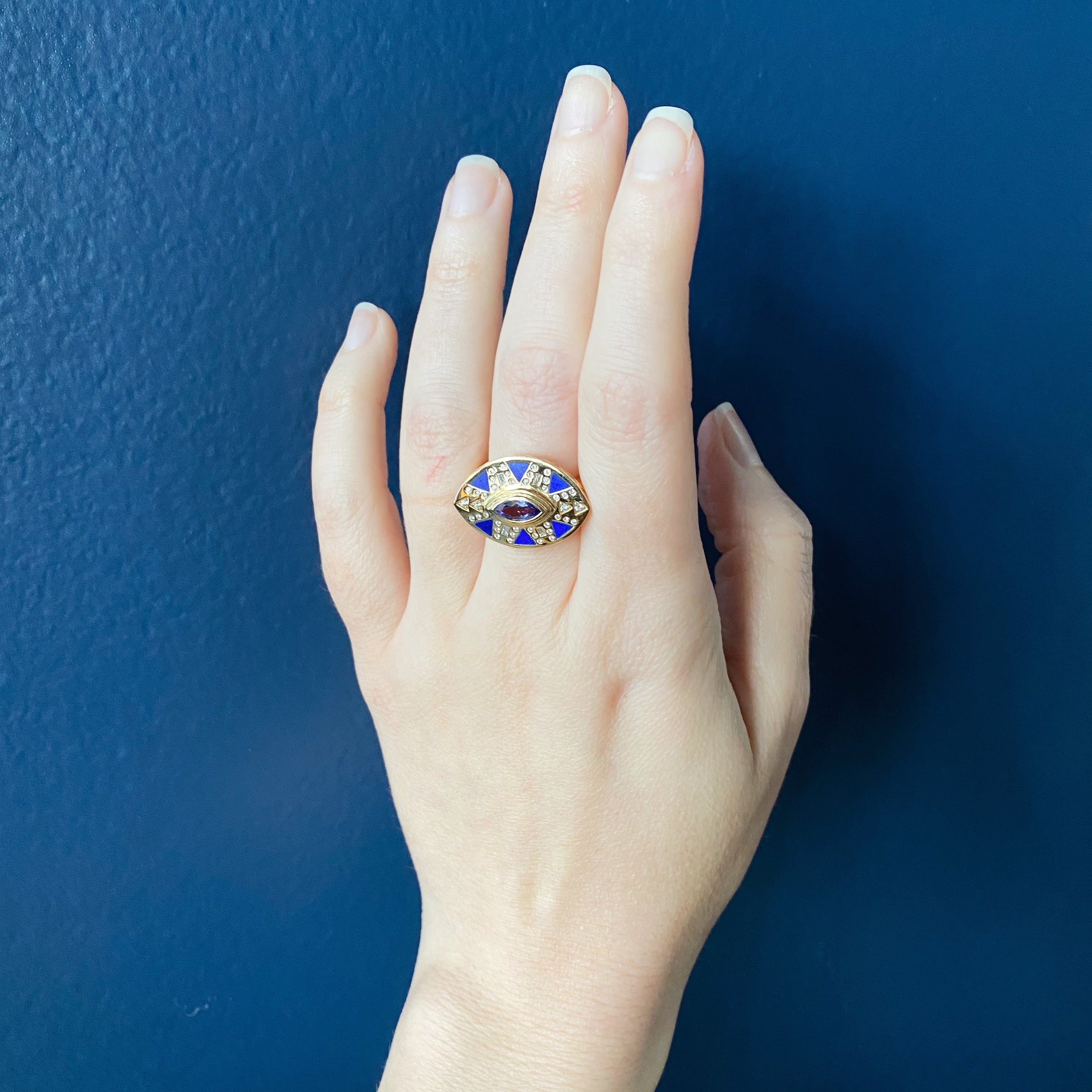 Harwell Godfrey 18k Tanzanite, Lapis, Diamond Cleopatra's Eye Ring