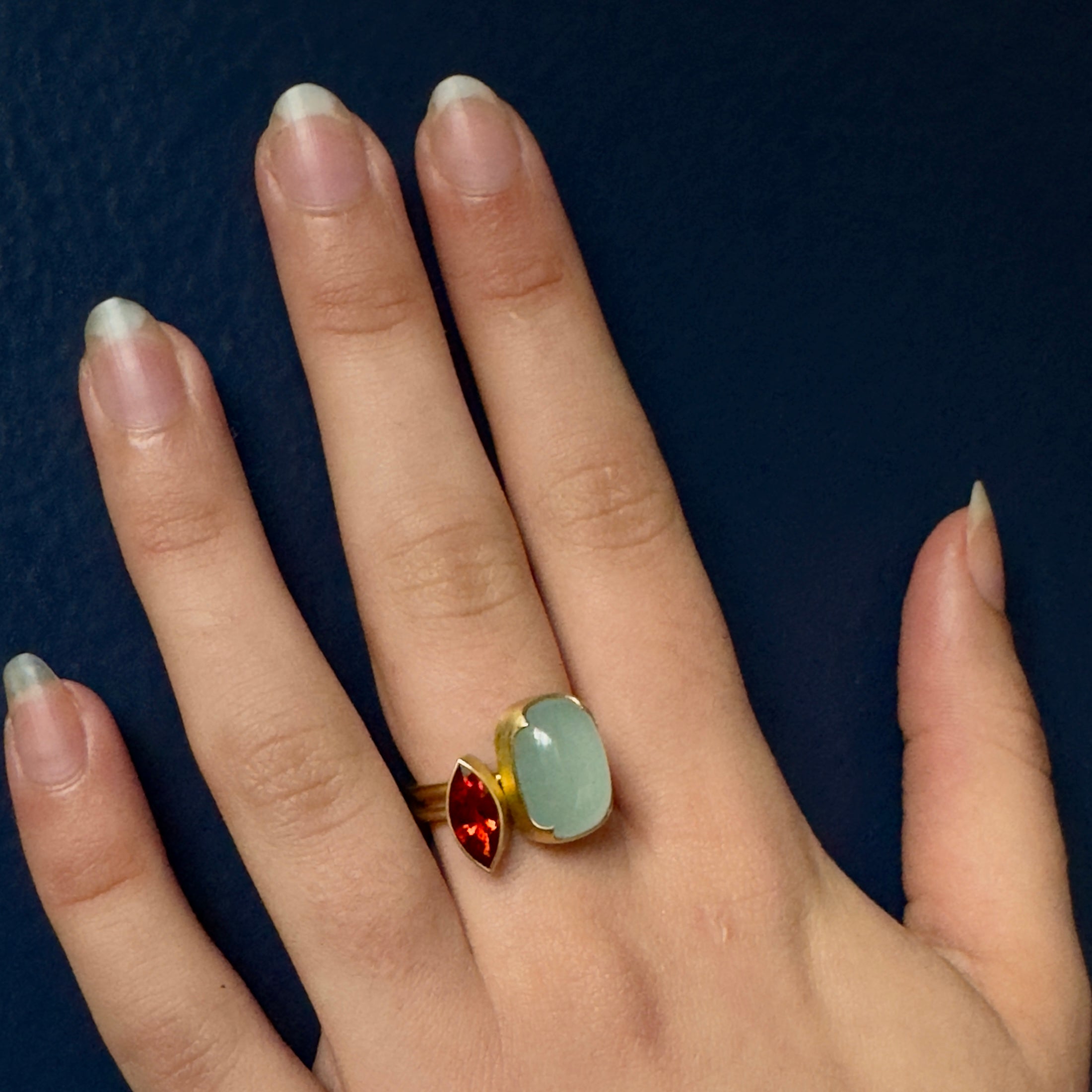 Gabriella Kiss 18k Milky Four Scallop Cushion Aquamarine Ring