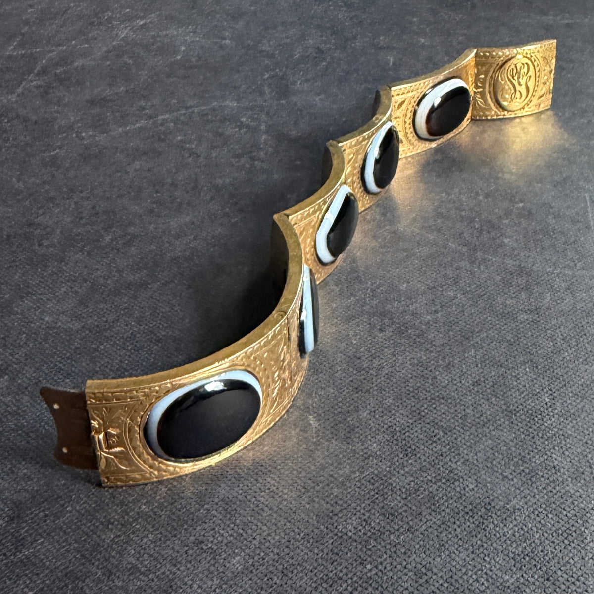 Antique Victorian 14k Bull's Eye Agate Bracelet