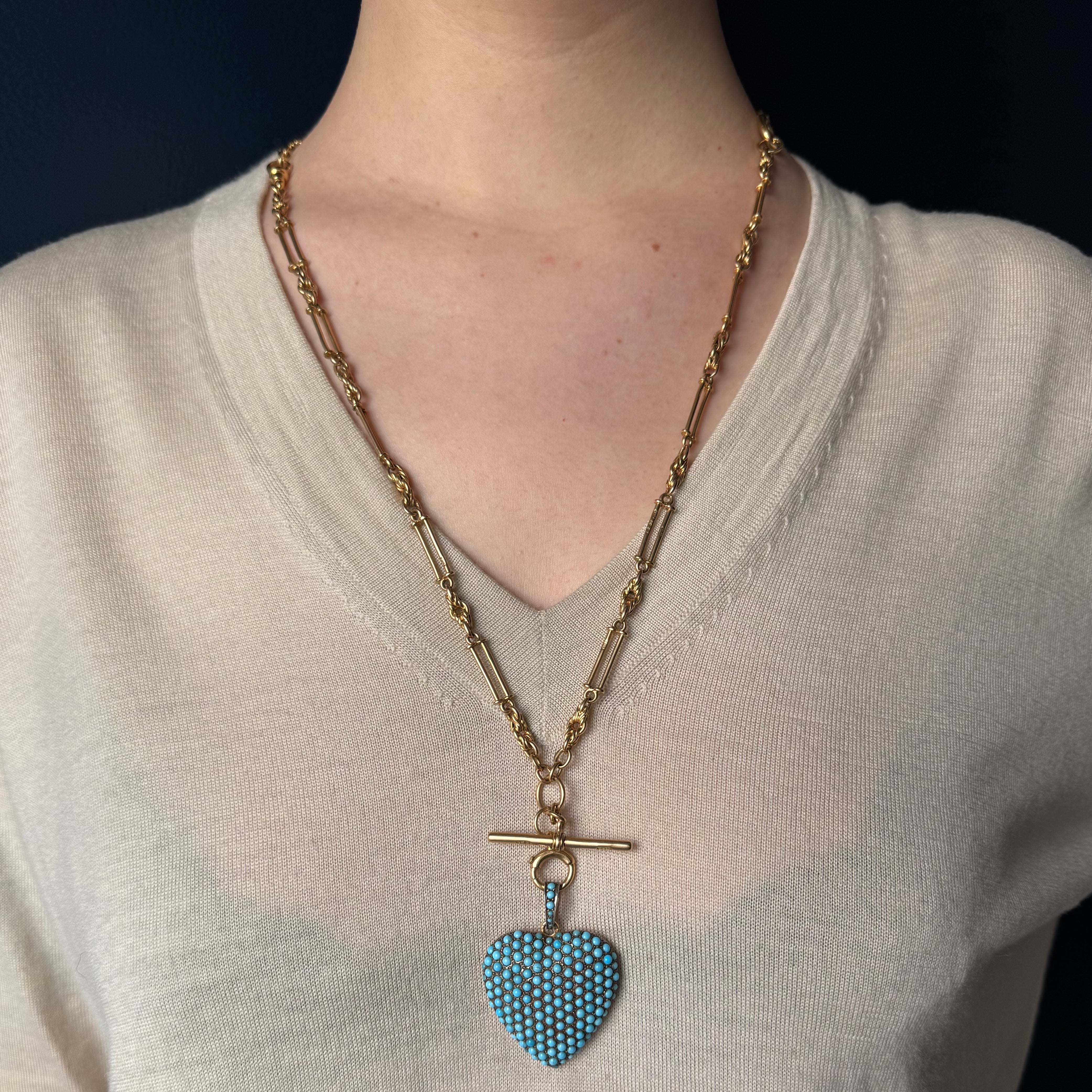 Vintage French 18k Pavé Turquoise Paste Heart Locket Pendant