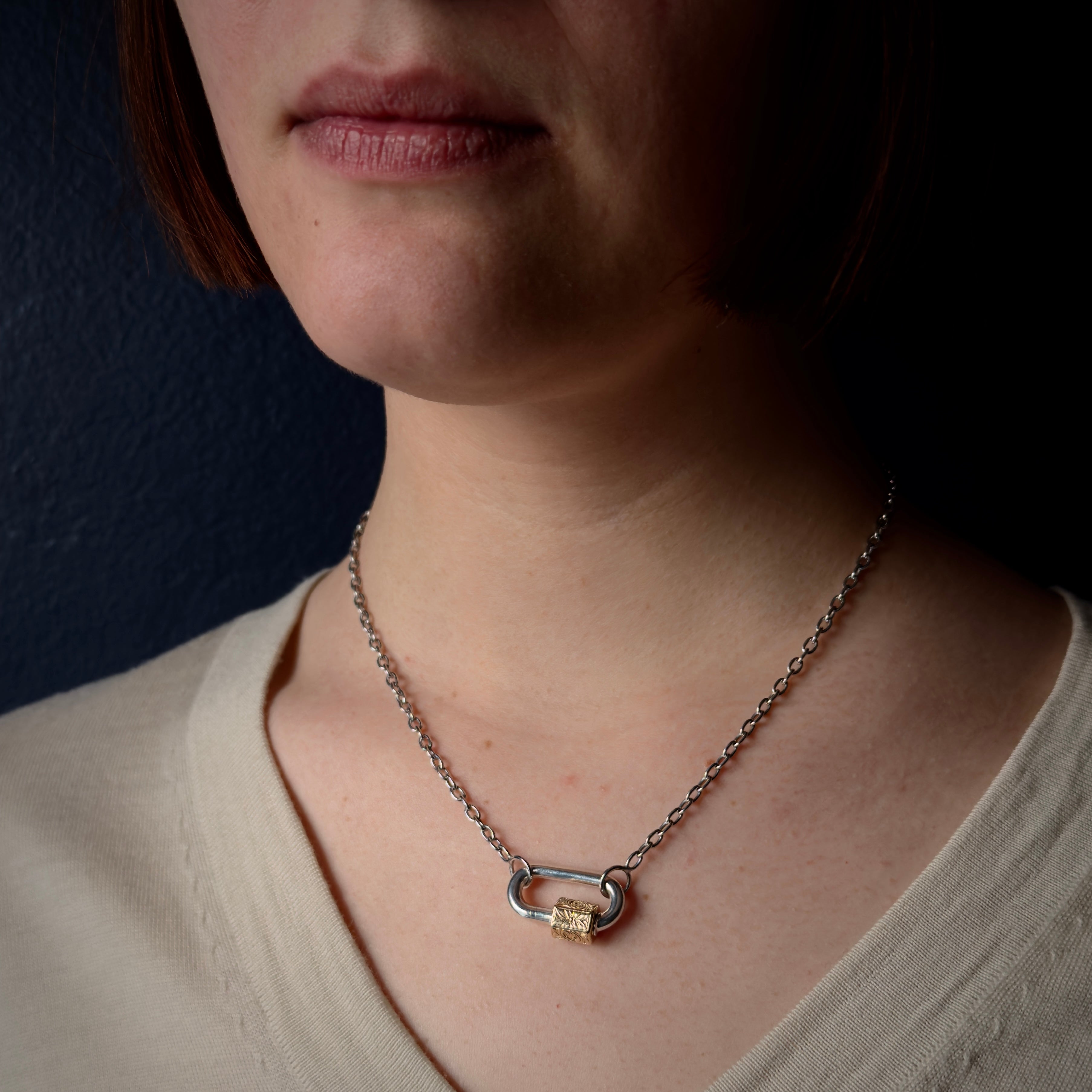Marla Aaron Silver and 14k Embossed Chubby Medium Lock