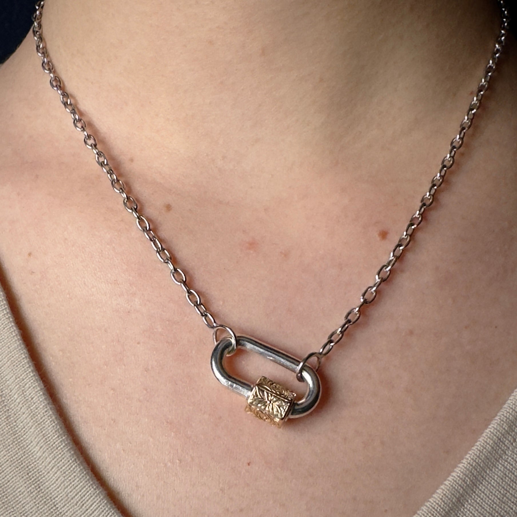 Marla Aaron Silver and 14k Embossed Chubby Medium Lock