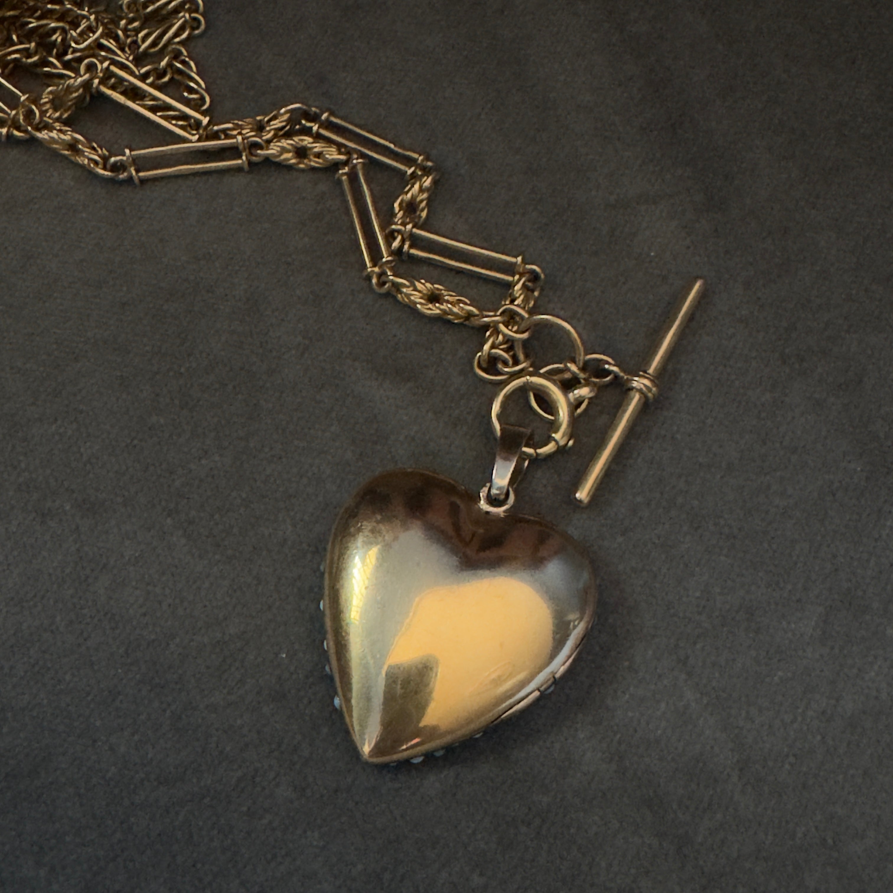 Vintage French 18k Pavé Turquoise Paste Heart Locket Pendant