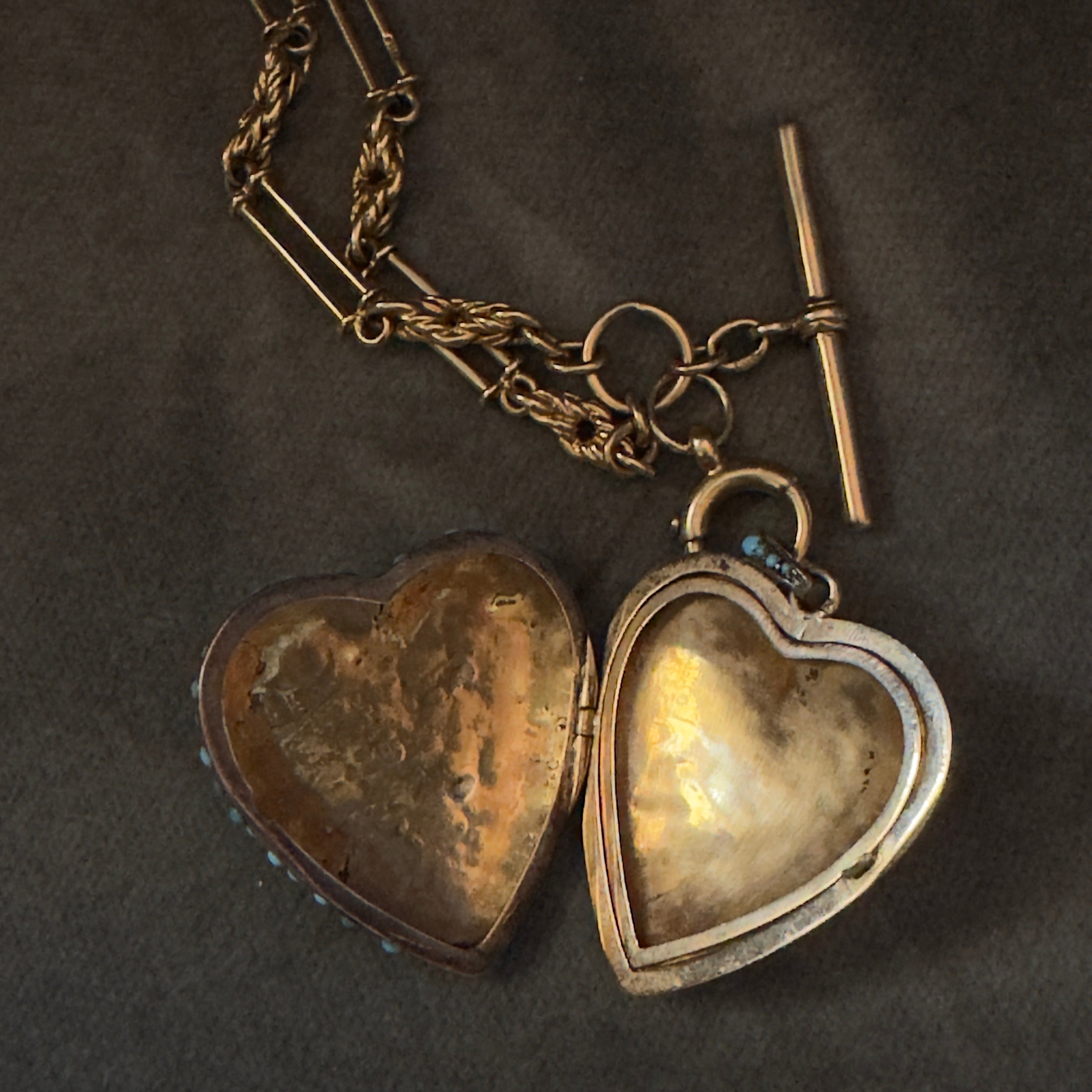 Vintage French 18k Pavé Turquoise Paste Heart Locket Pendant