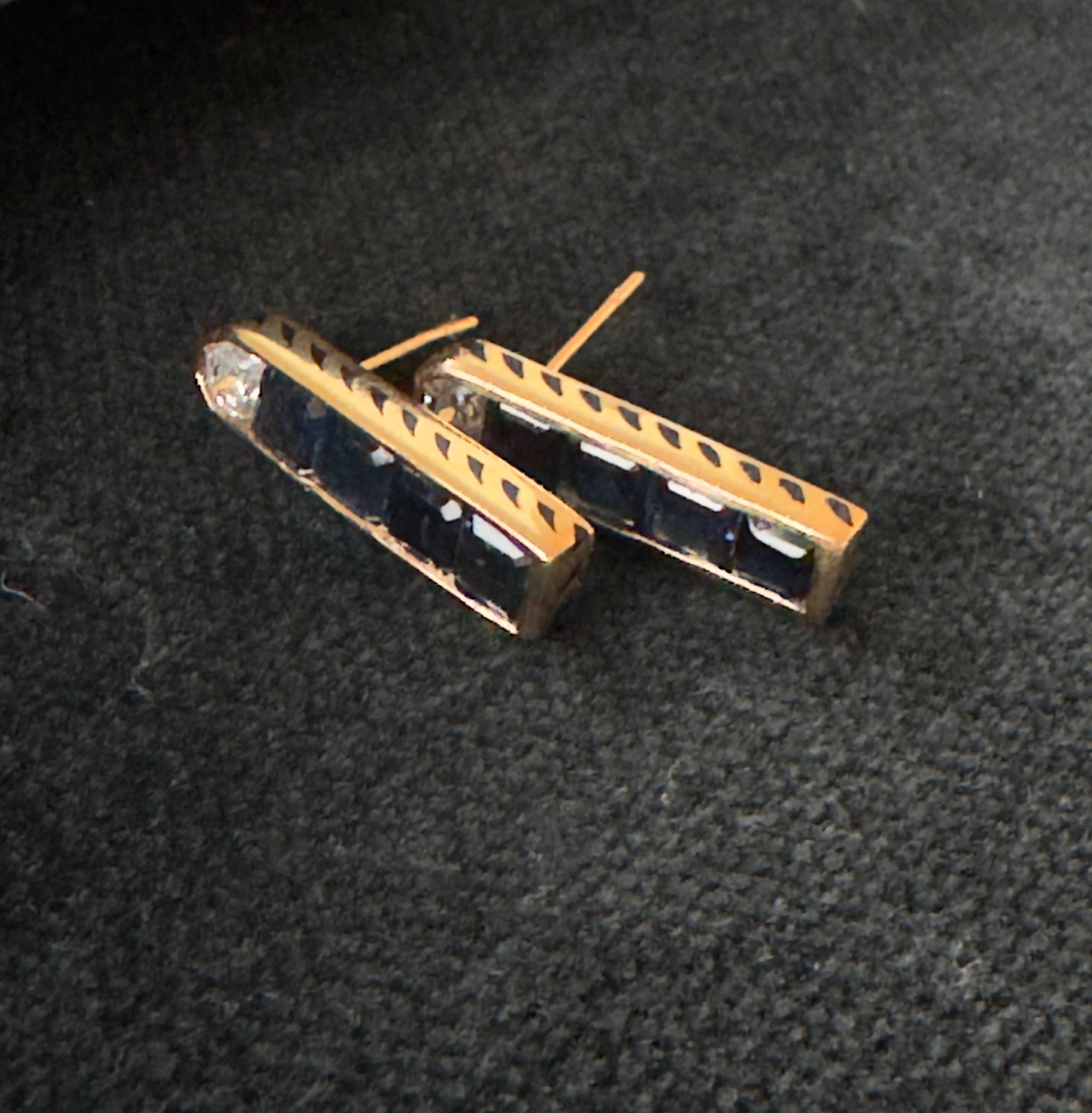 Dezso 18k Rose Gold Deco Sapphire and Diamond Earrings