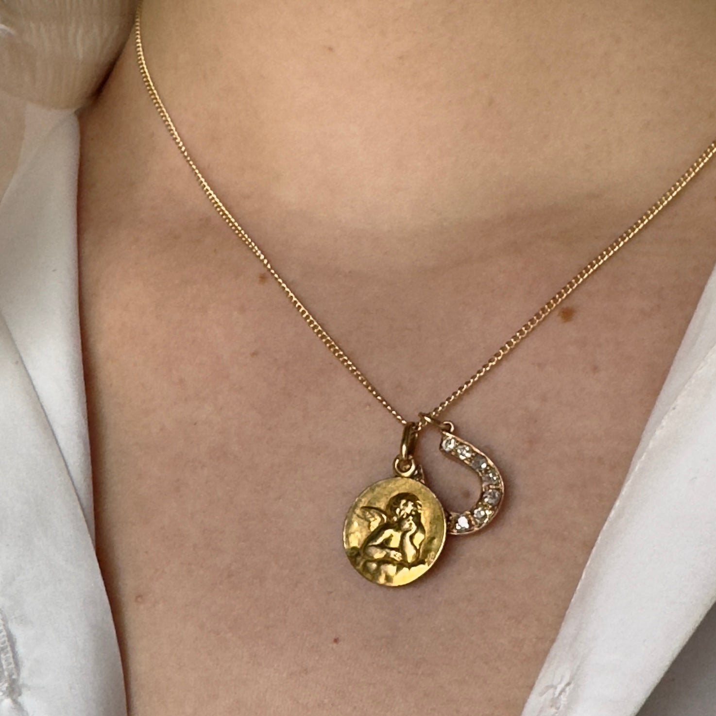 Vintage French 18k Small Round Cherub Pendant
