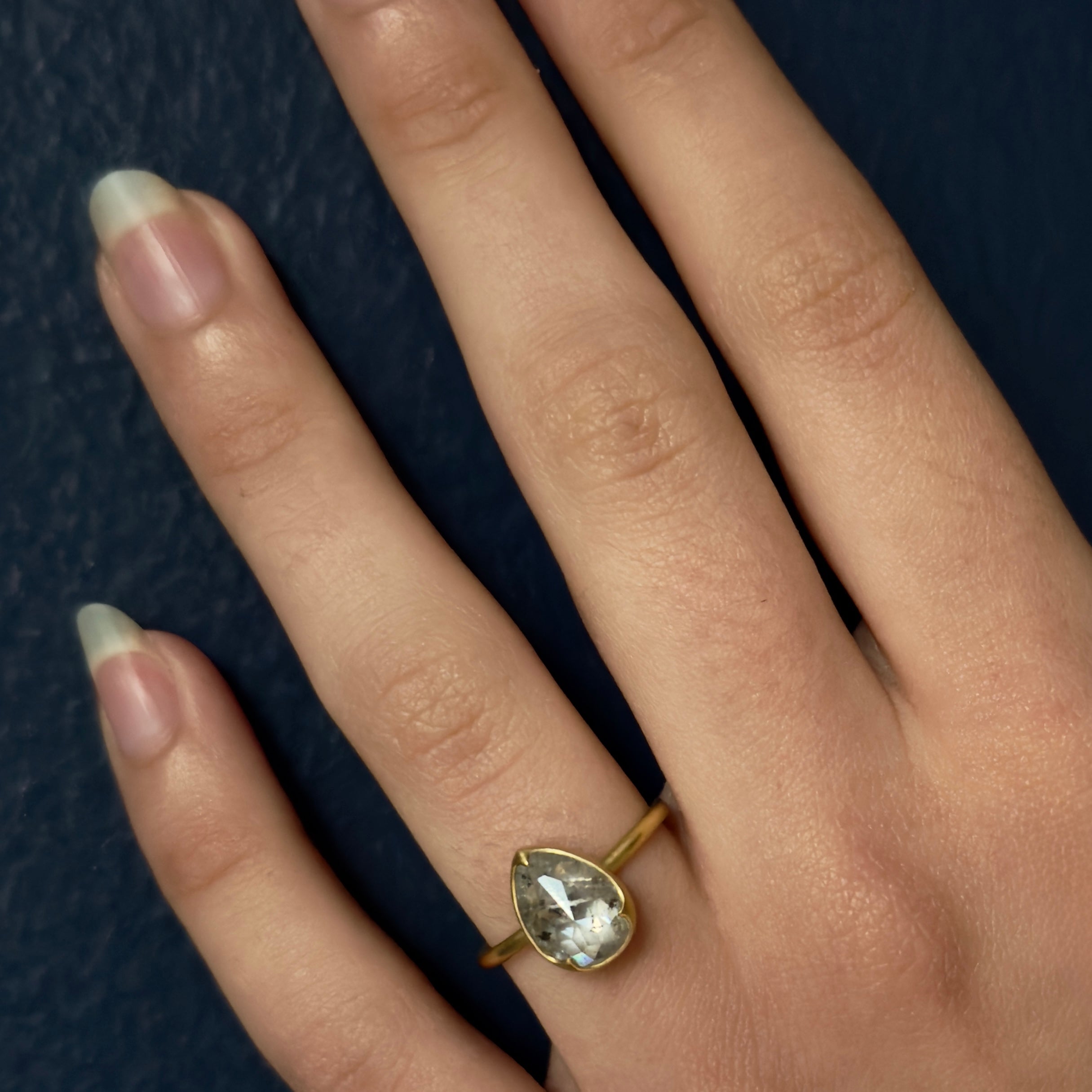Gabriella Kiss 18k Pear Salt & Pepper Rose Cut Diamond Ring - 1.72 ct