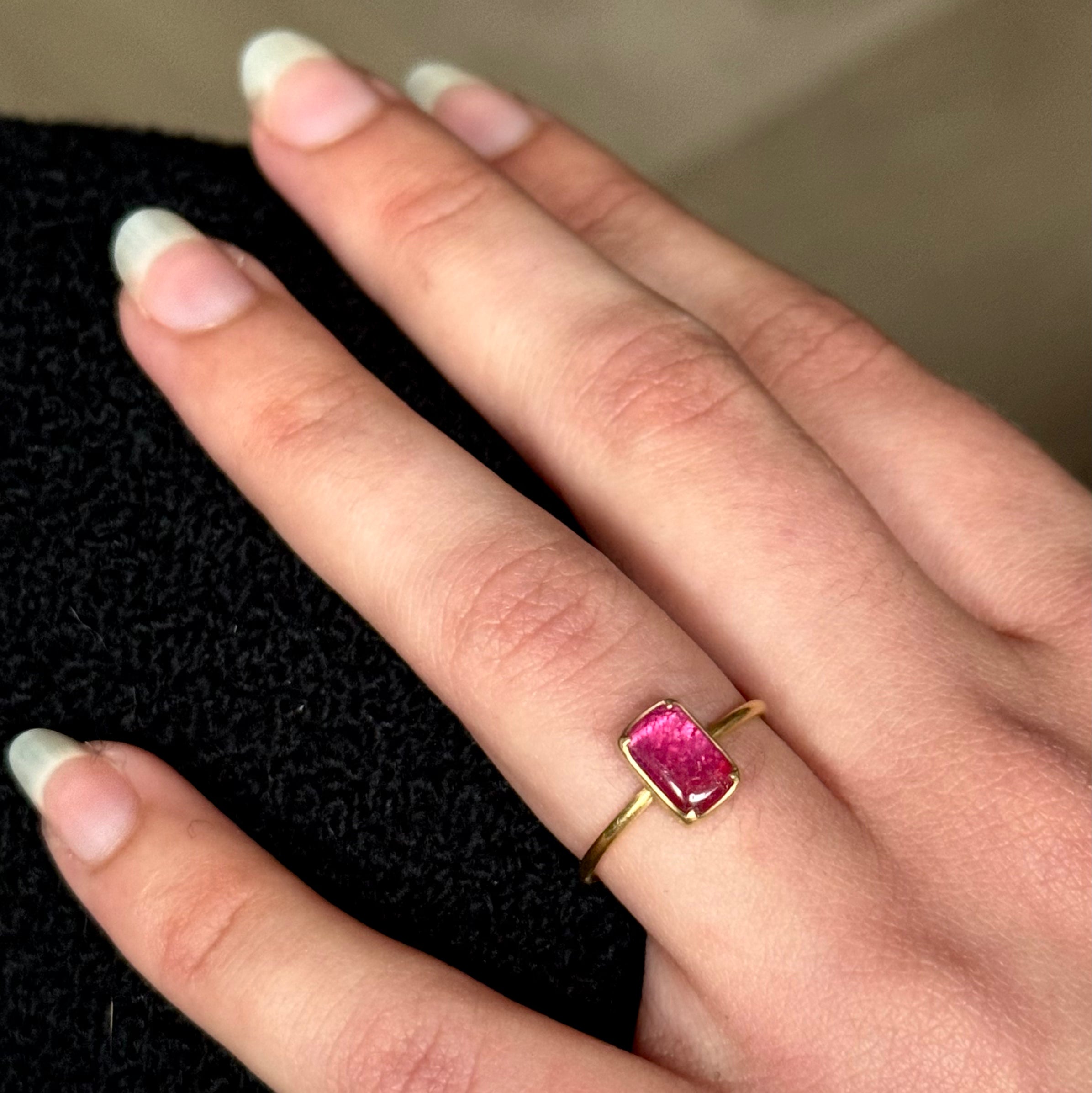 Gabriella Kiss 18k Rectangular Cabochon Untreated Ruby Ring - 1.4 ct