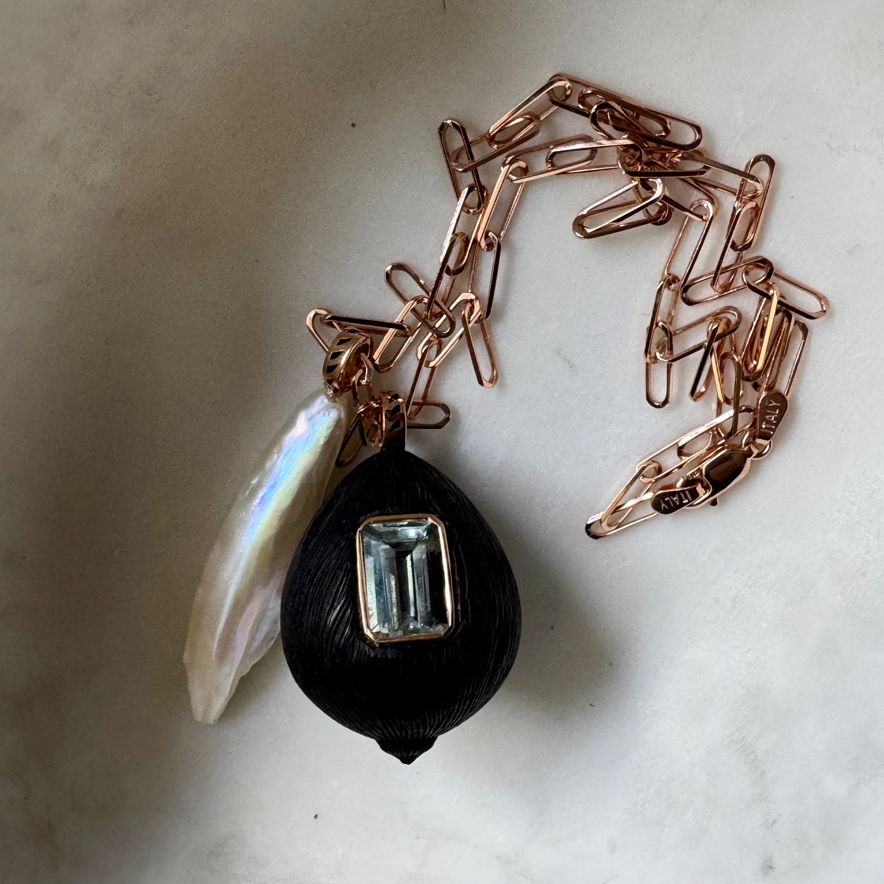 Dezso 18k Grande Pearl Pendant w/ Shark Fin Enameling