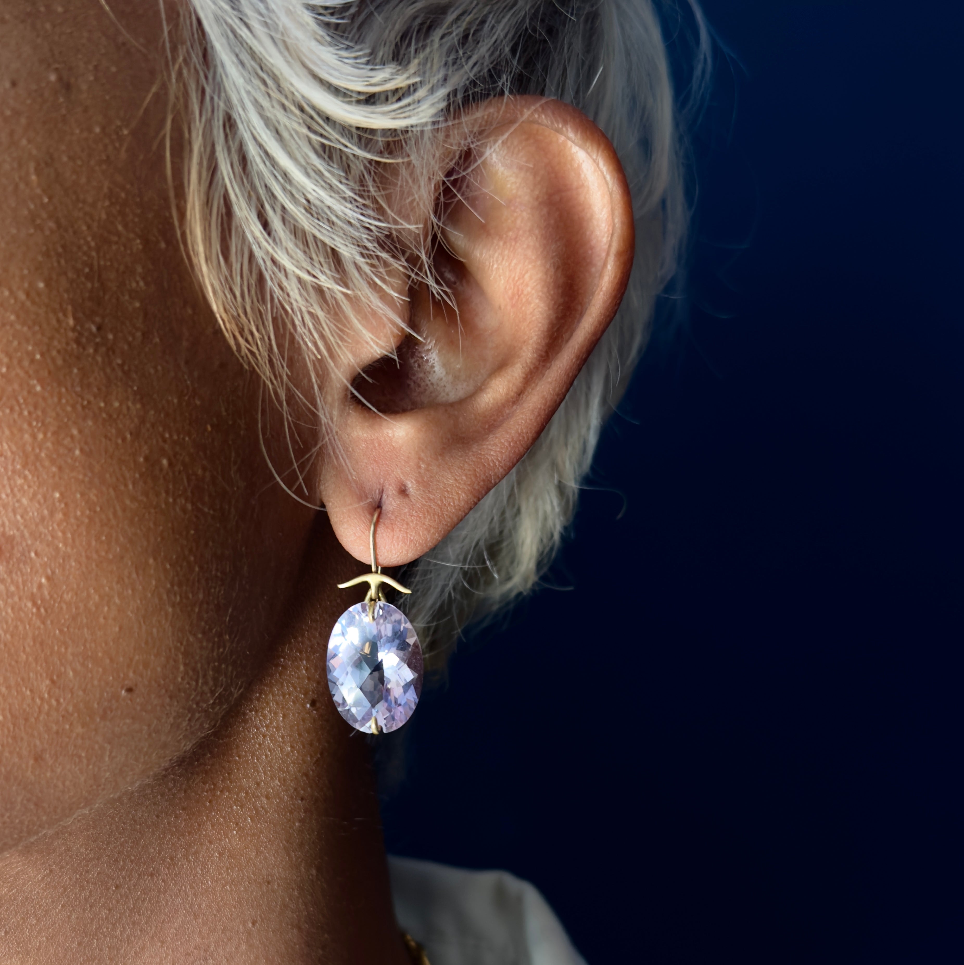 Gabriella Kiss 18k Oval Facetted Rose de France Amethyst Earrings