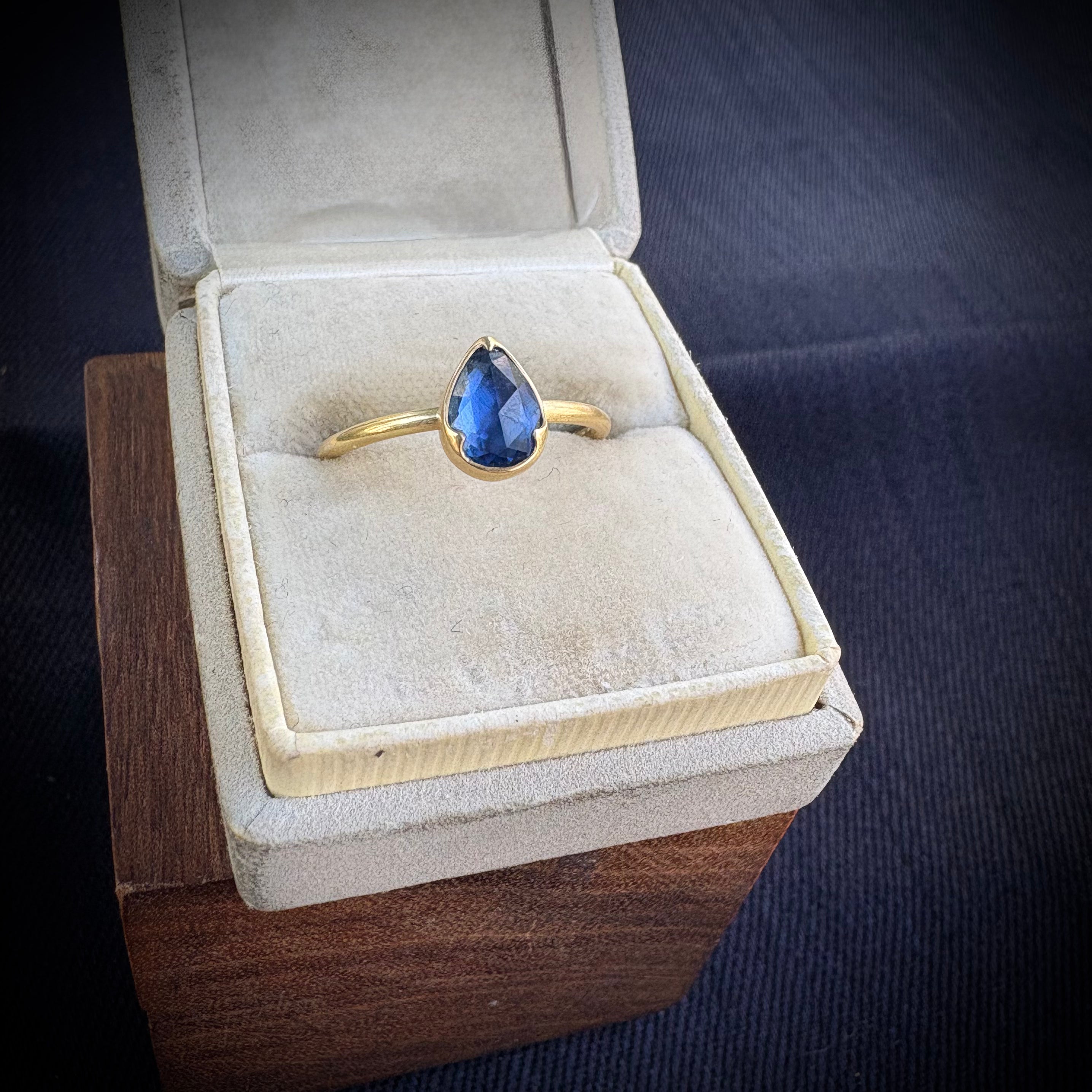 Gabriella Kiss 18k Pear Rose Cut Blue Sapphire Ring - .9ct