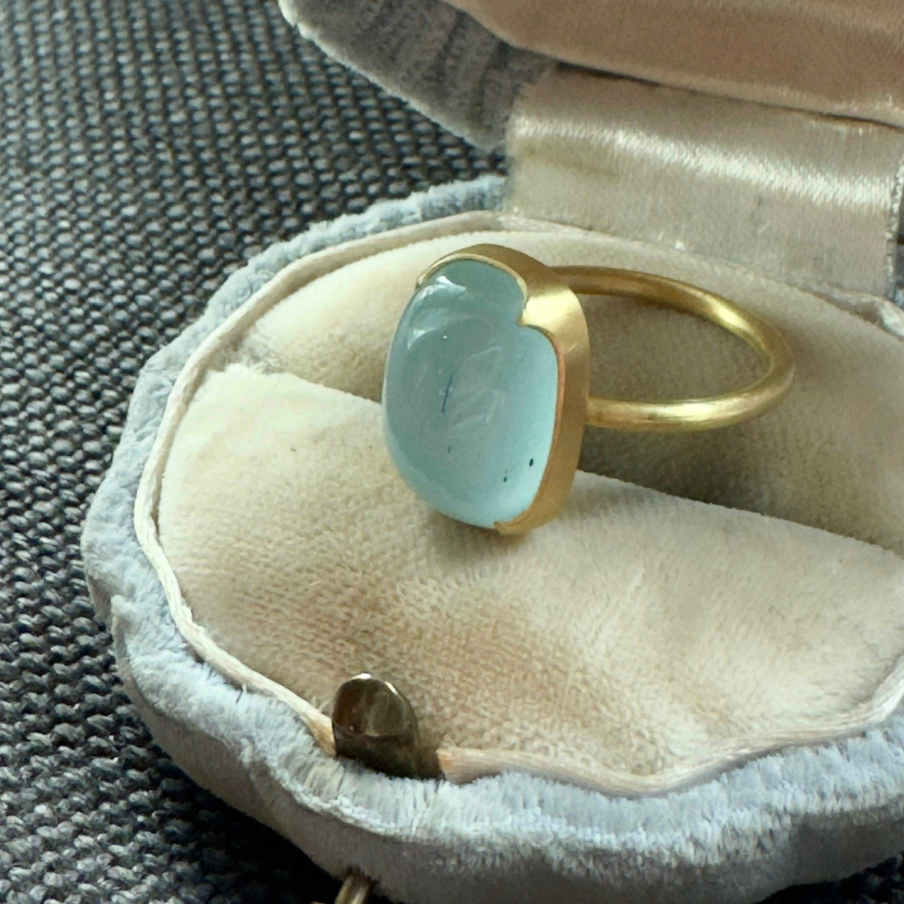 Gabriella Kiss 18k Milky Four Scallop Cushion Aquamarine Ring