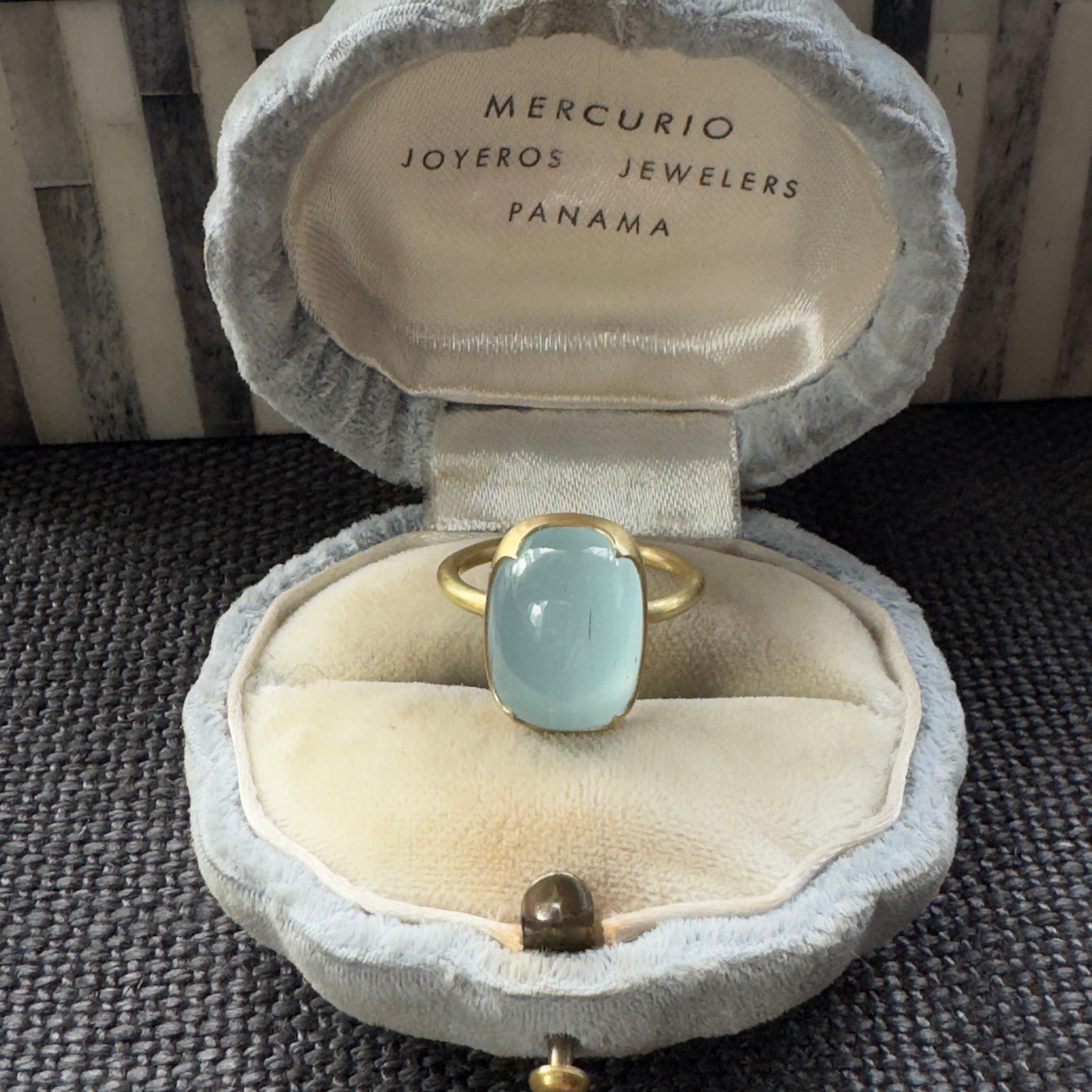 Gabriella Kiss 18k Milky Four Scallop Cushion Aquamarine Ring