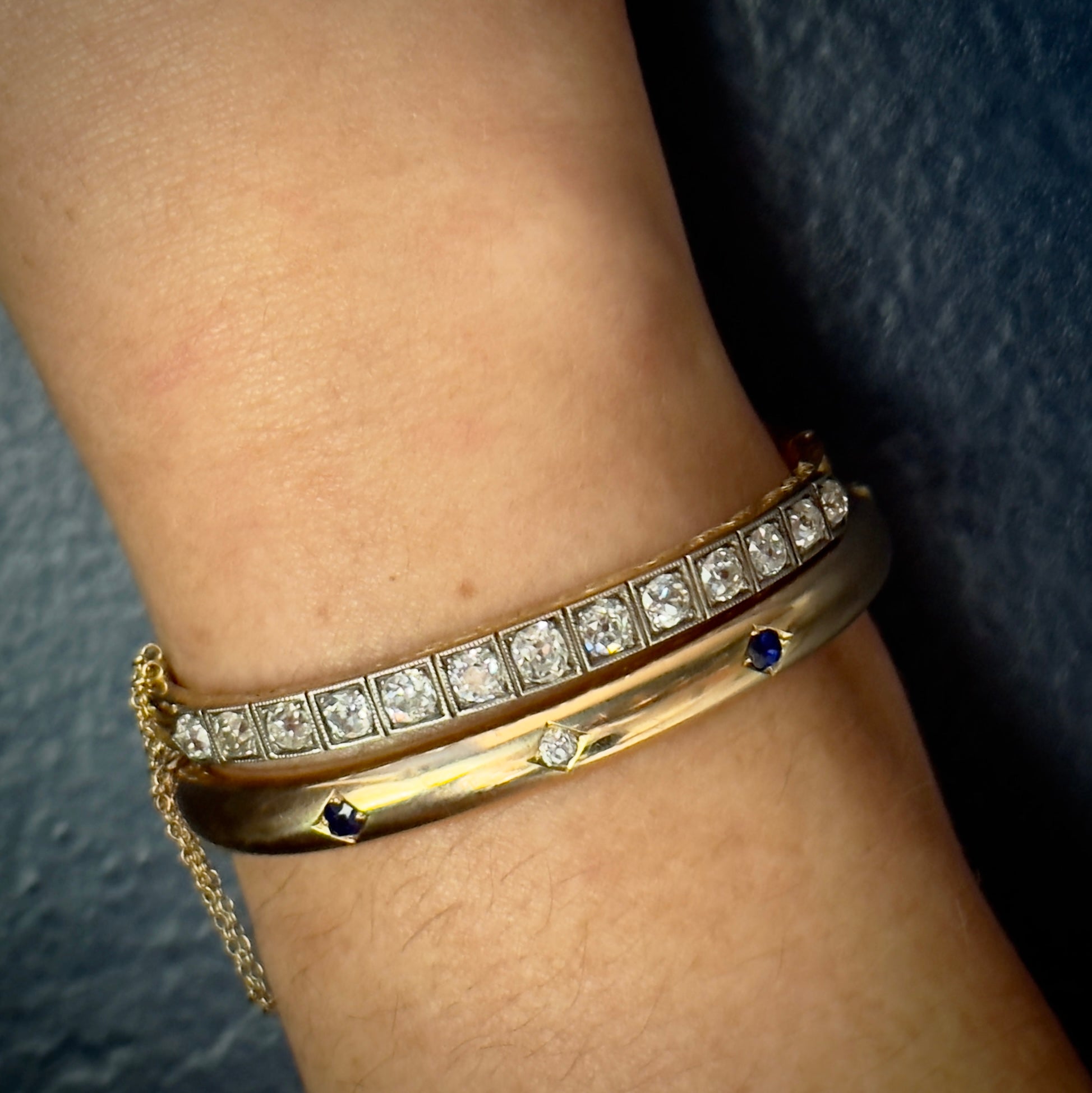 Antique Victorian 15k/Silver Diamond Bangle Bracelet - 4.37 ctw