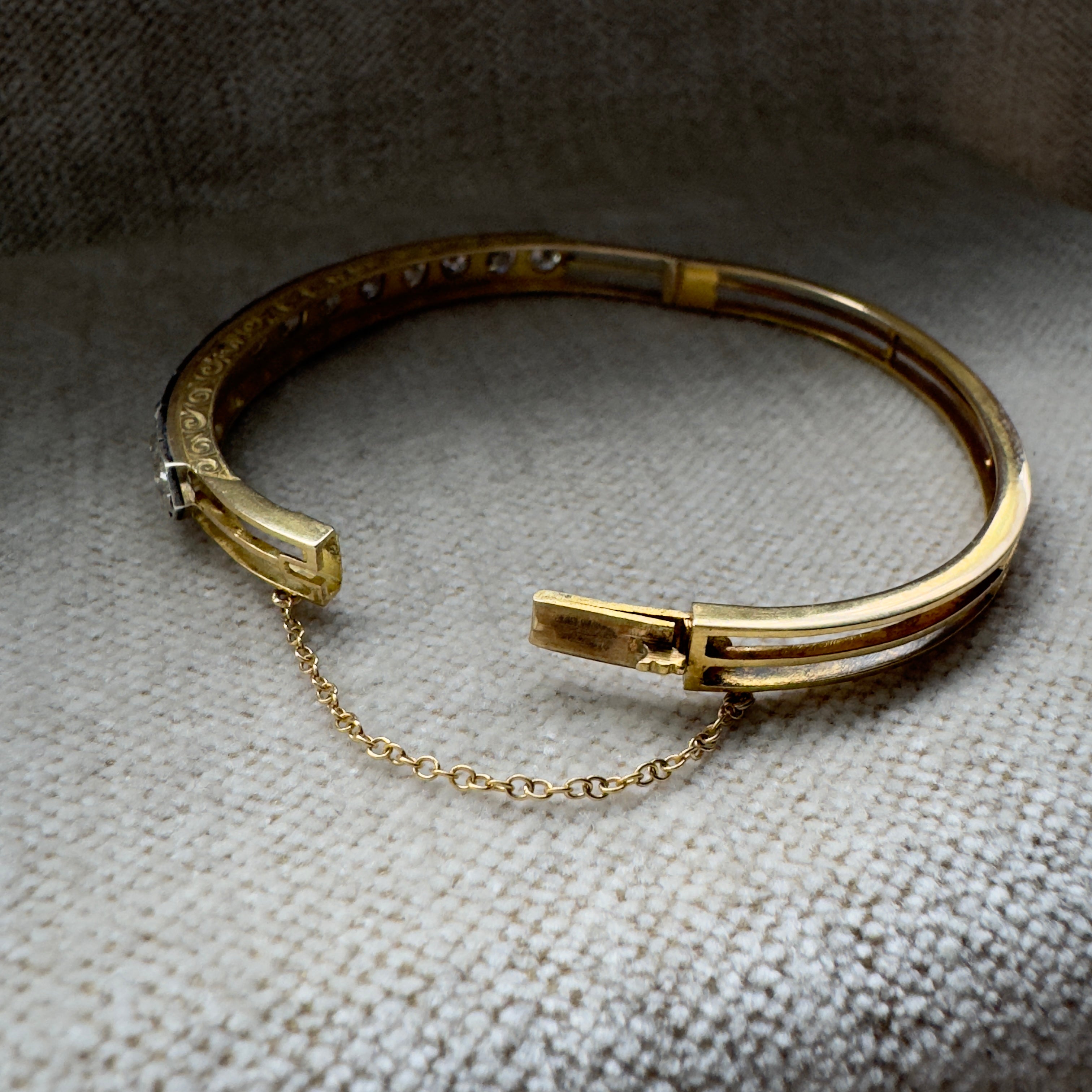 Antique Victorian 15k/Silver Diamond Bangle Bracelet - 4.37 ctw