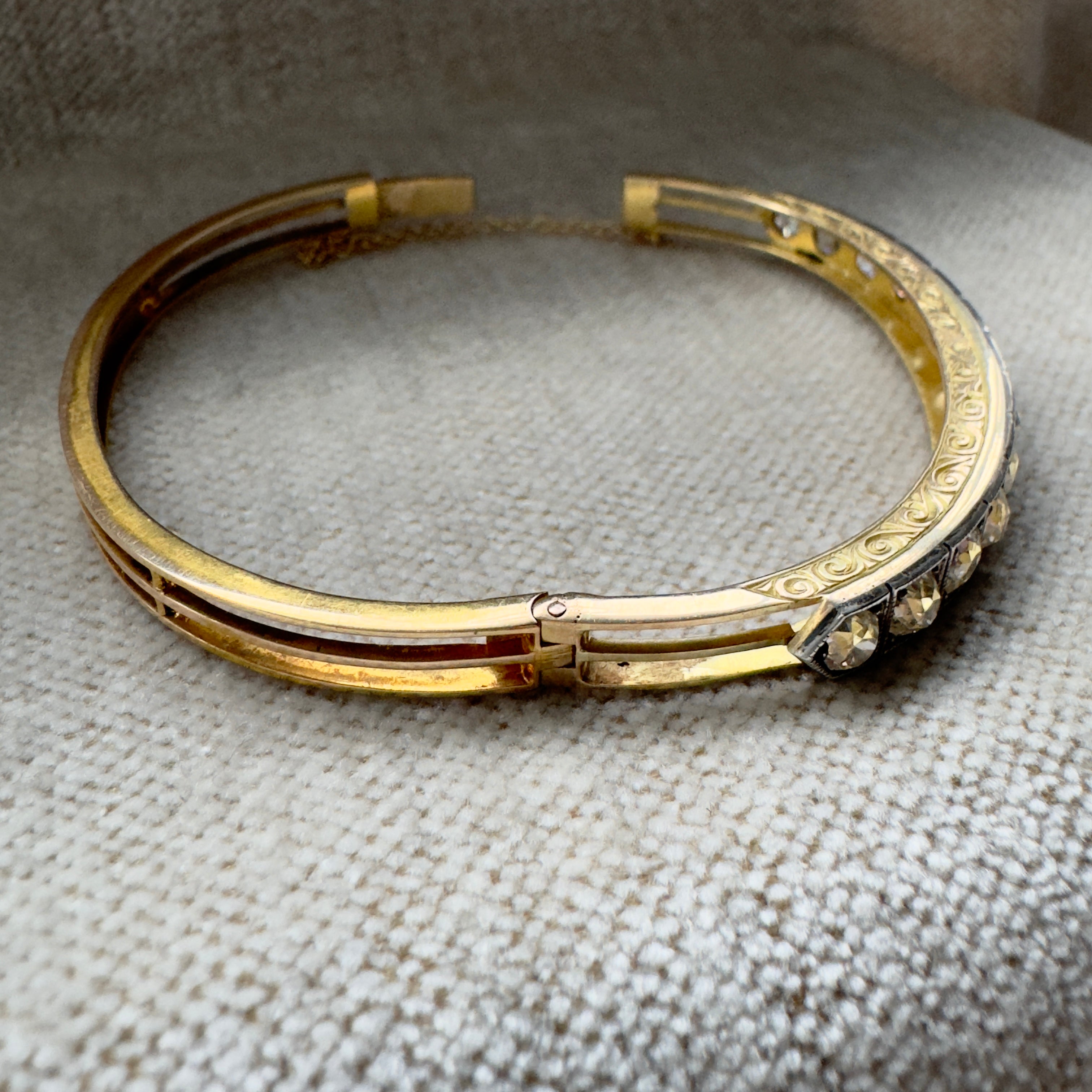 Antique Victorian 15k/Silver Diamond Bangle Bracelet - 4.37 ctw