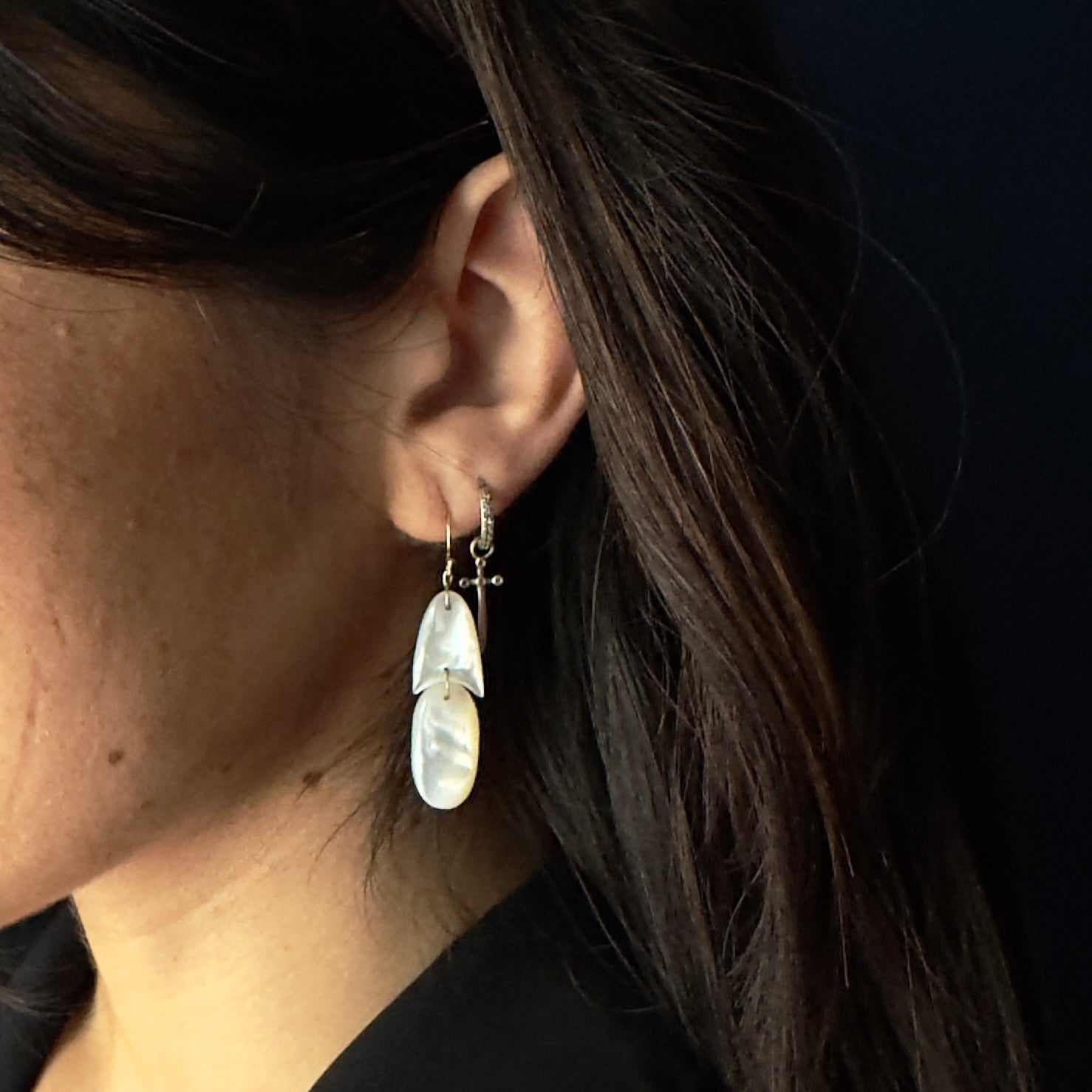 TenThousandThings 18k Tiny Mother of Pearl Arrowhead Earrings