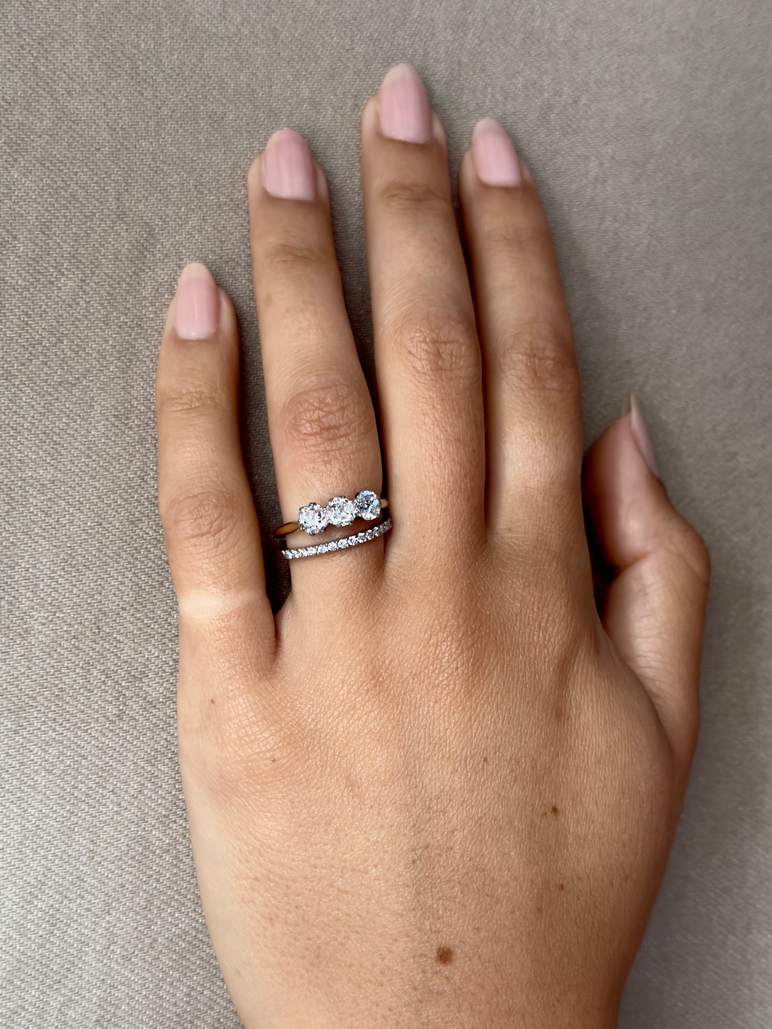 Antique Edwardian 18k/Platinum Three Diamond Ring- 1.11ctw