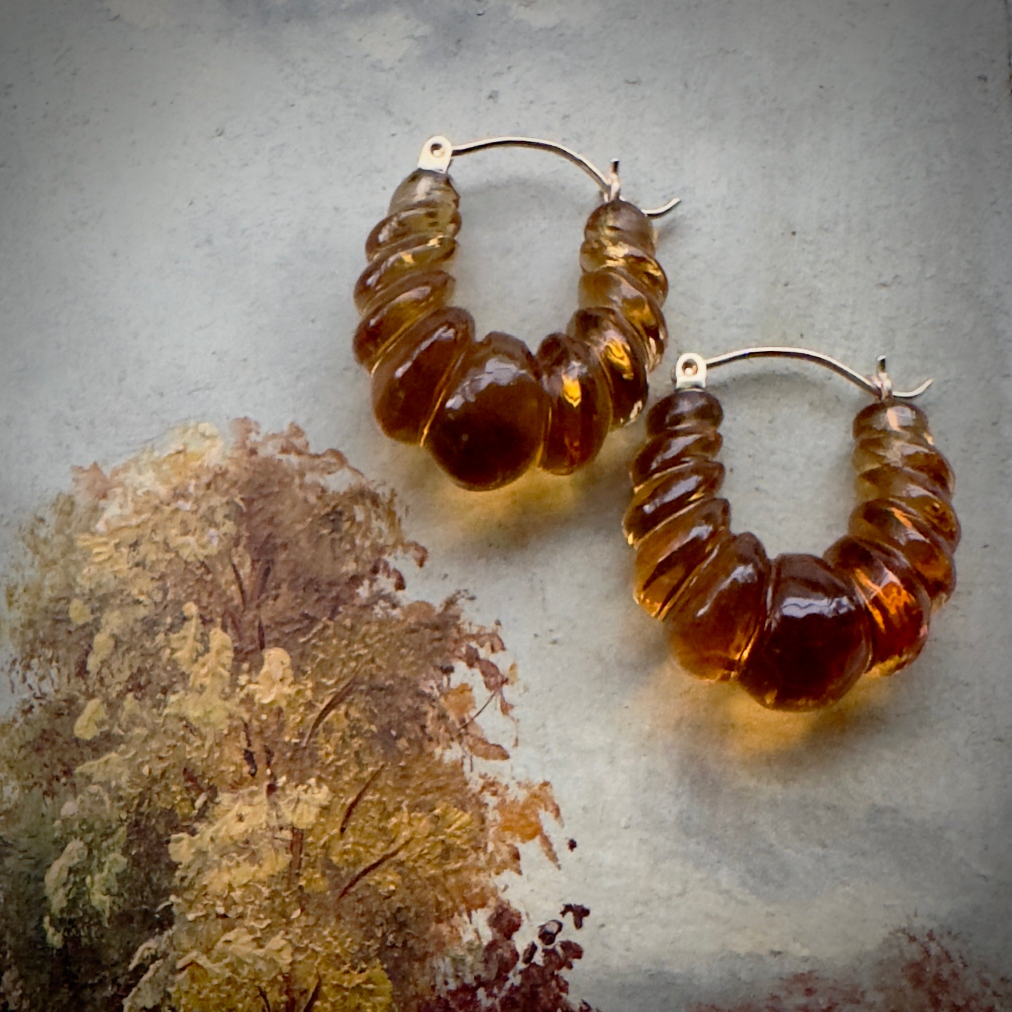 TenThousandThings 14k Citrine Carved Hoop Earrings