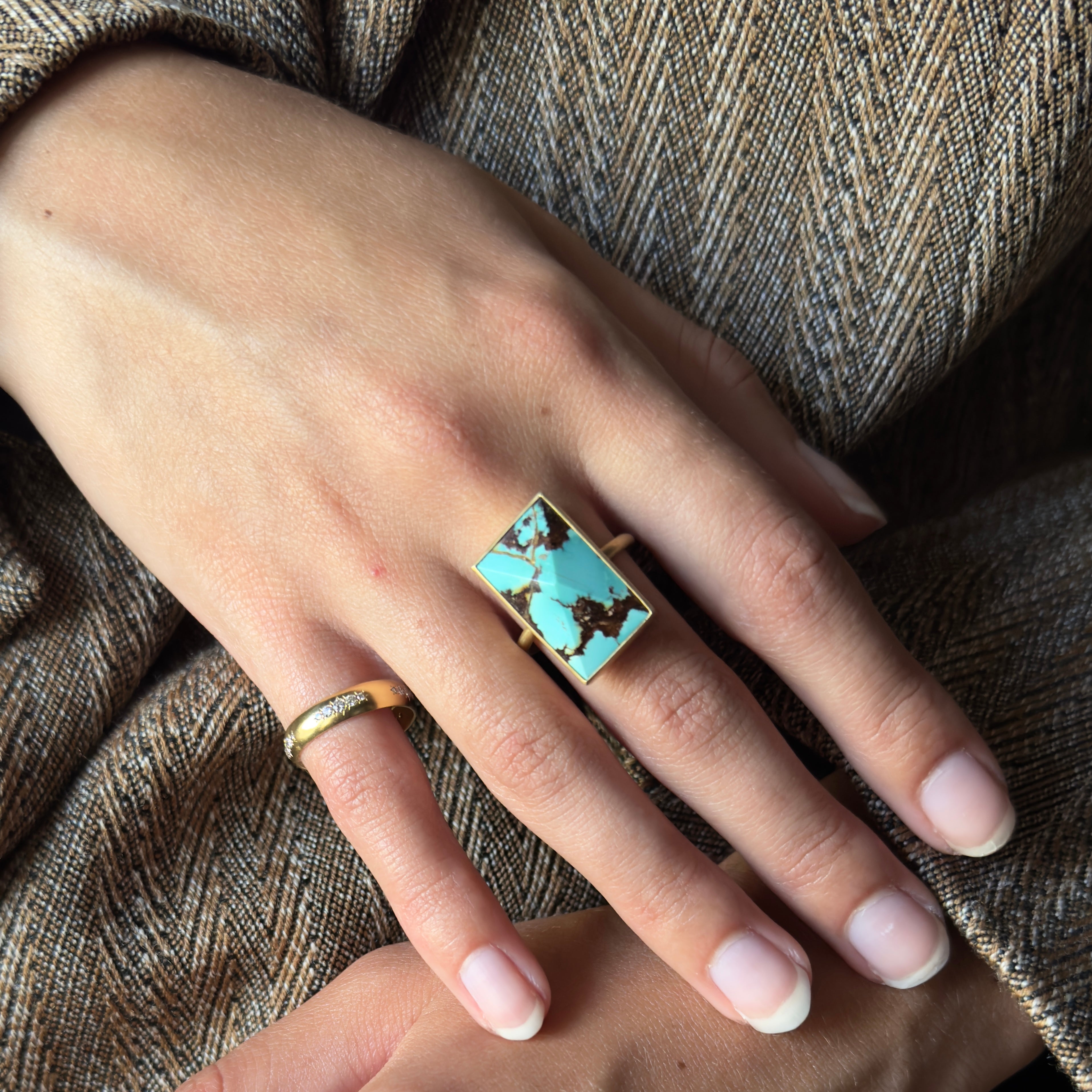 Gabriella Kiss 18k Rectangular Pyramid Persian Turquoise Ring