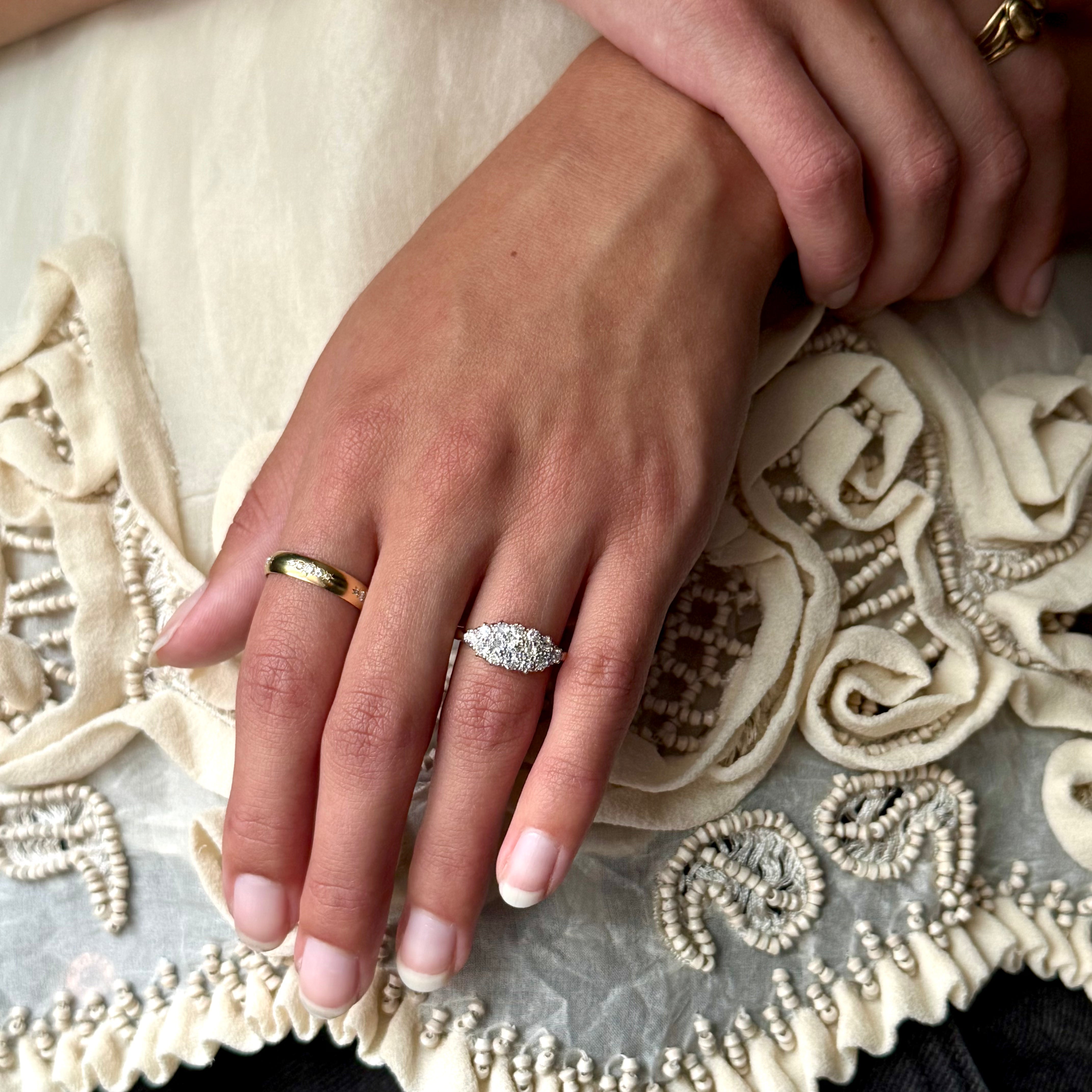 Antique Edwardian 18k/Platinum Diamond Boat Shaped Ring