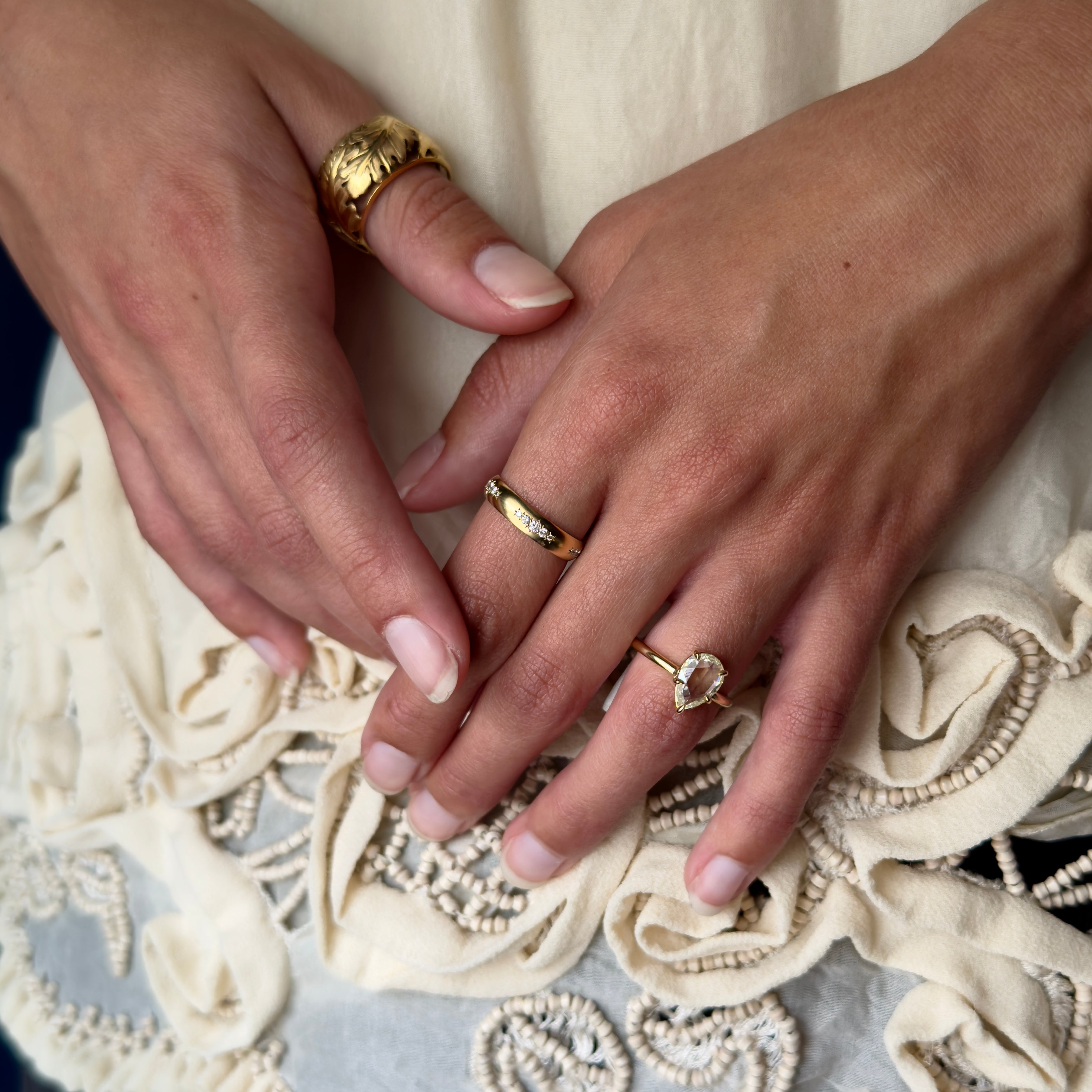 Tura Sugden 18k Rose Cut Pear Shaped Diamond Solitaire Ring- 1.23ct