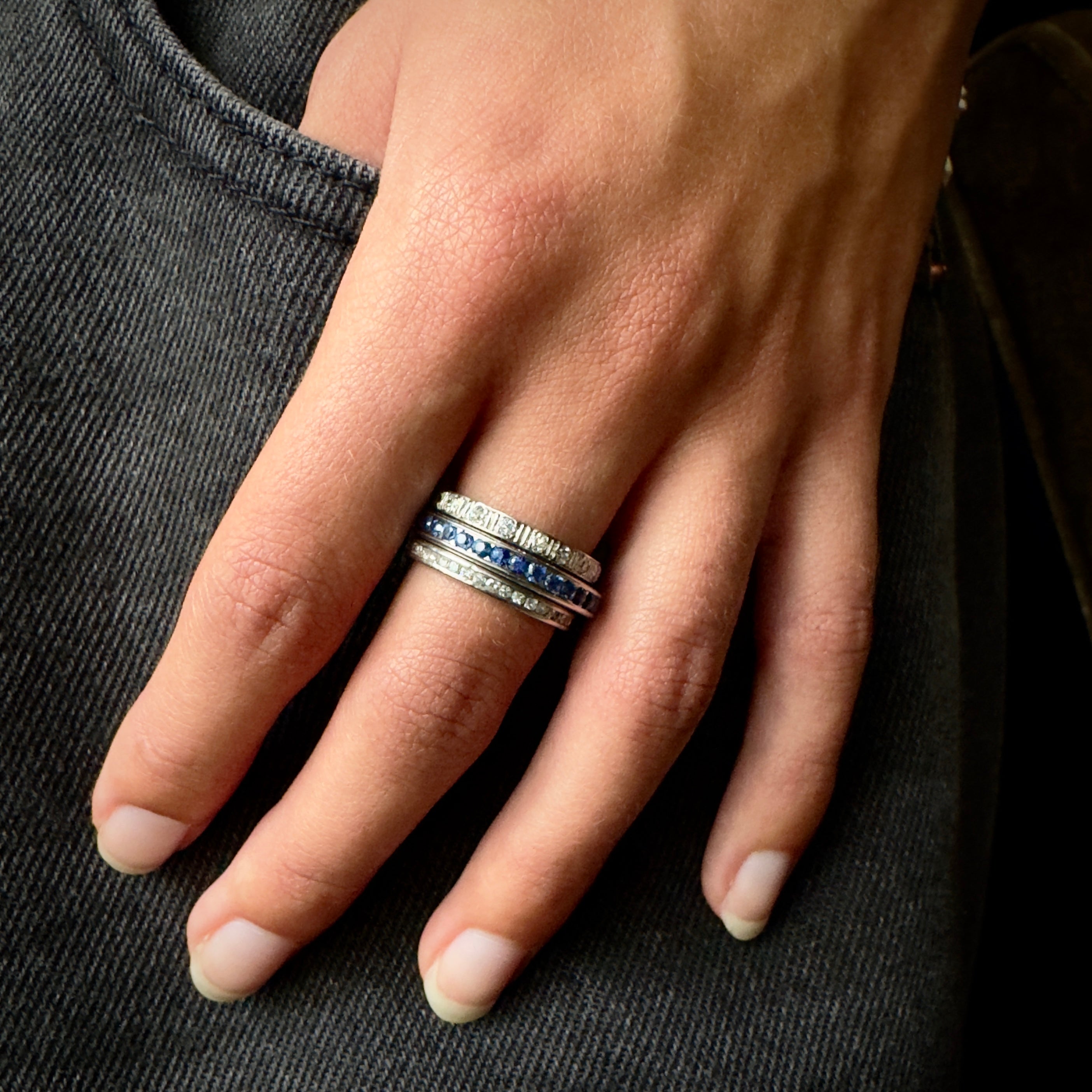 Vintage Platinum Natural Sapphire Eternity Band