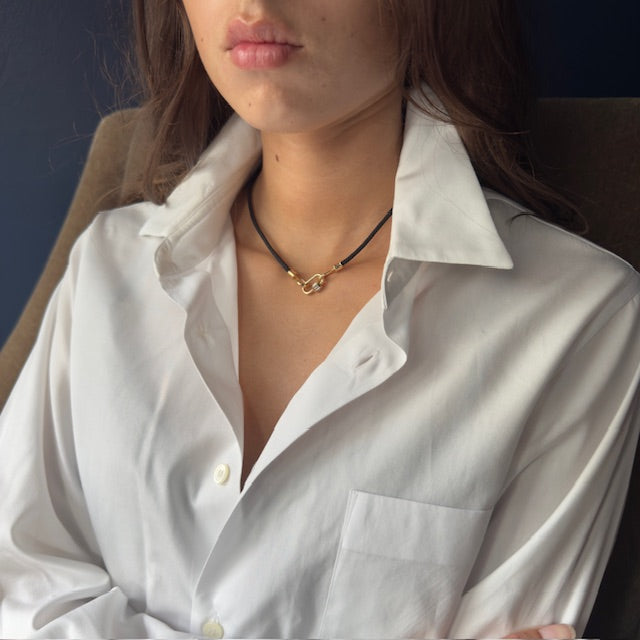 Marla Aaron String Project with Yellow Gold Loops in Black