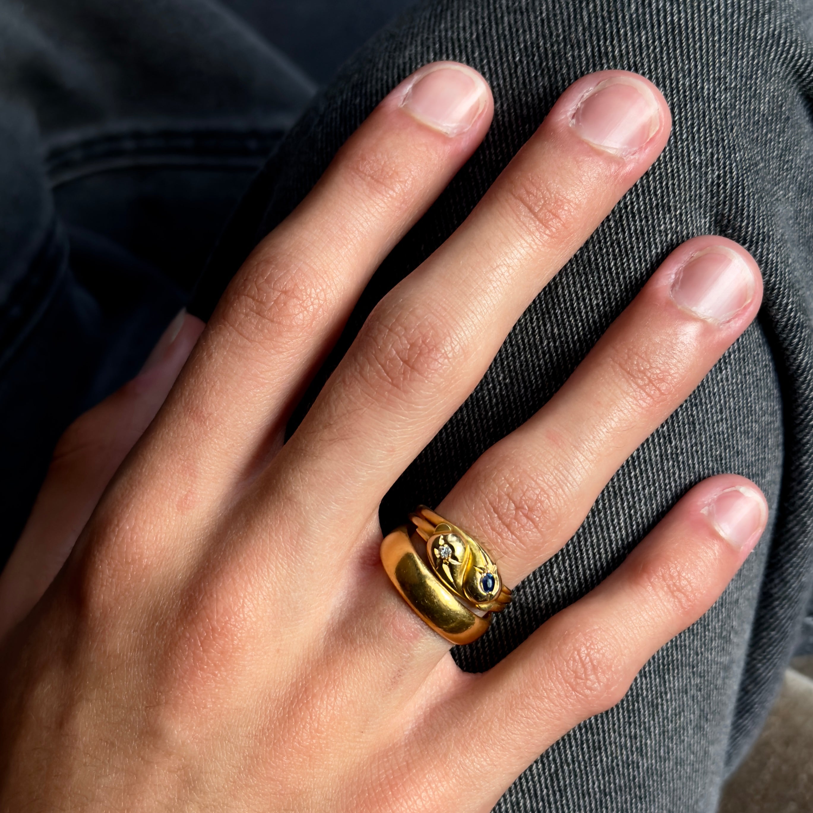 Antique Victorian 15k Sapphire & Diamond Double Snake Ring