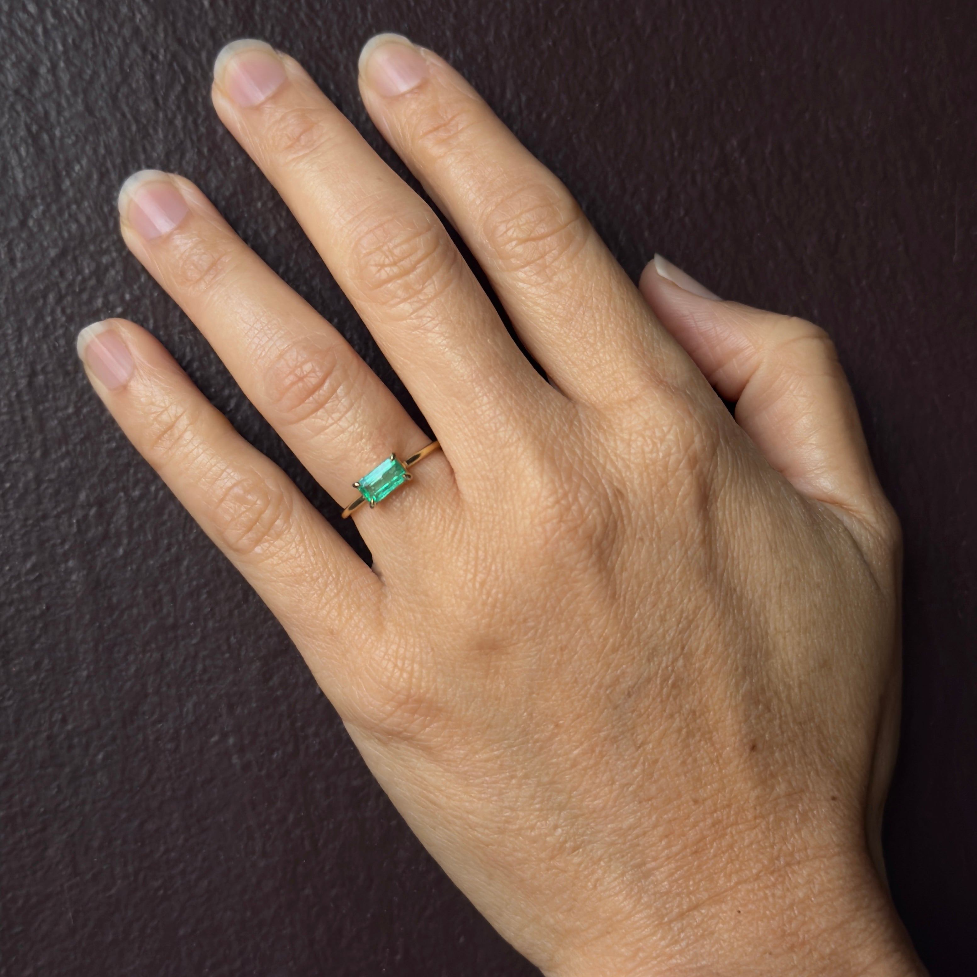 Tura Sugden 18k Step Cut Colombian Emerald Solitaire Ring- 0.69ct