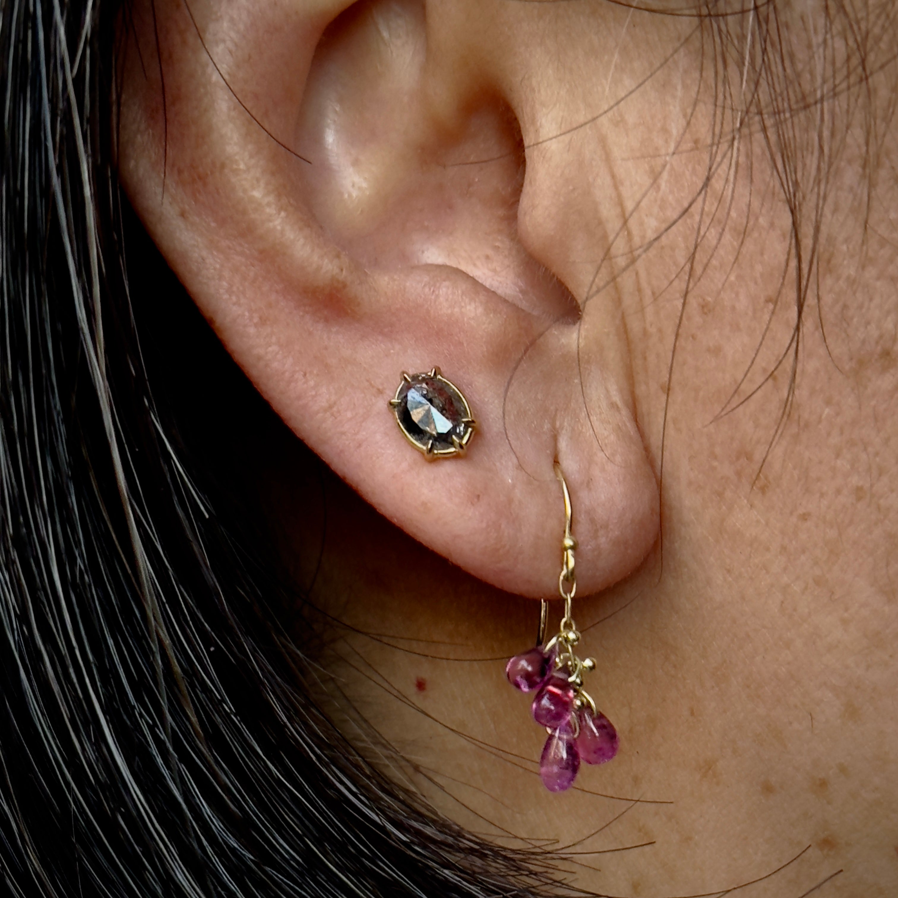 TenThousandThings 18k Pink Tourmaline Briolette Small Cluster Earrings