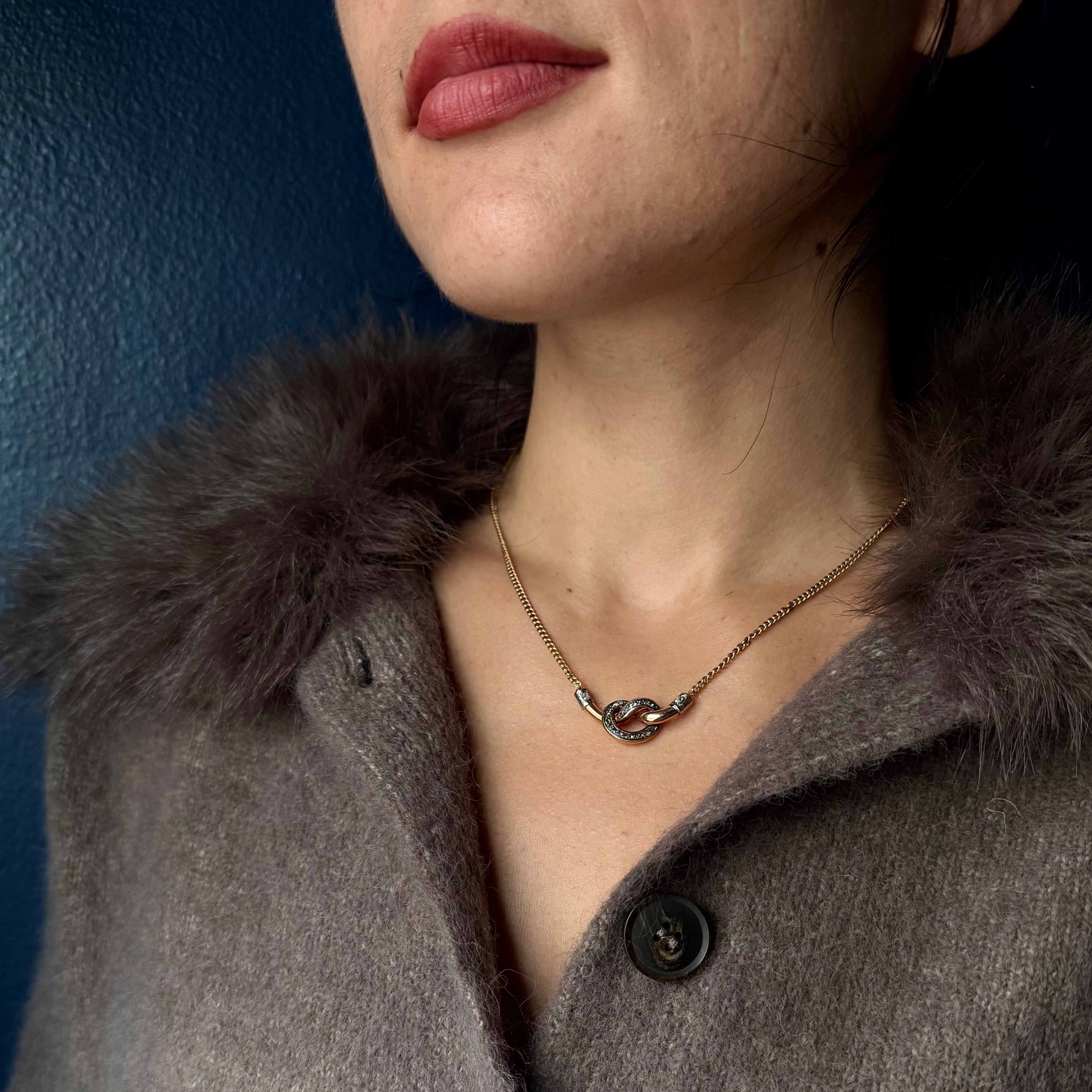 Antique Victorian 14k Love Knot w/ Diamonds Pendant Necklace- 18"