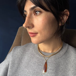 Gabriella Kiss 18k Orange Agate Wing Pendant Necklace- 16"