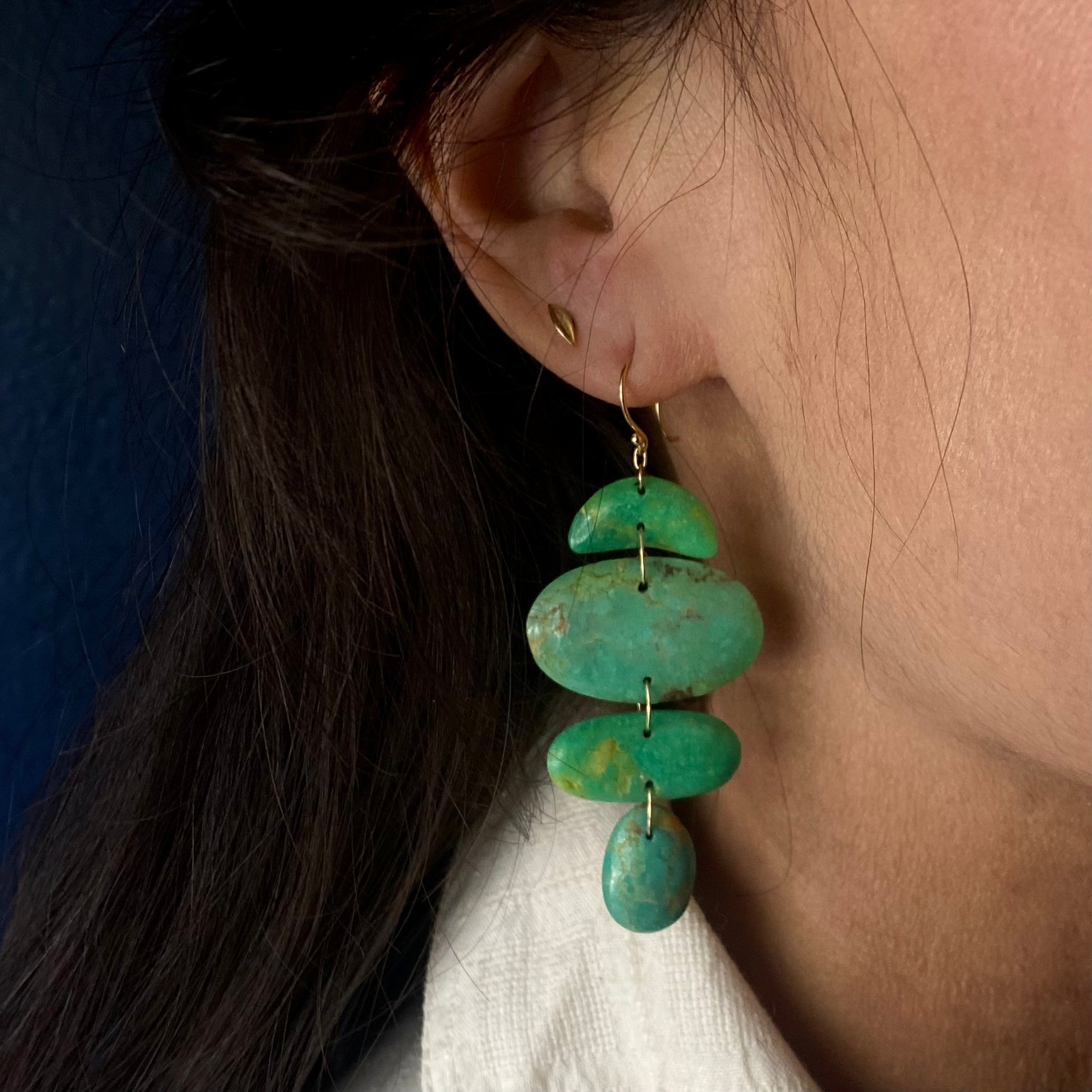 TenThousandThings 18k Small Oval Totem Green Turquoise Earring