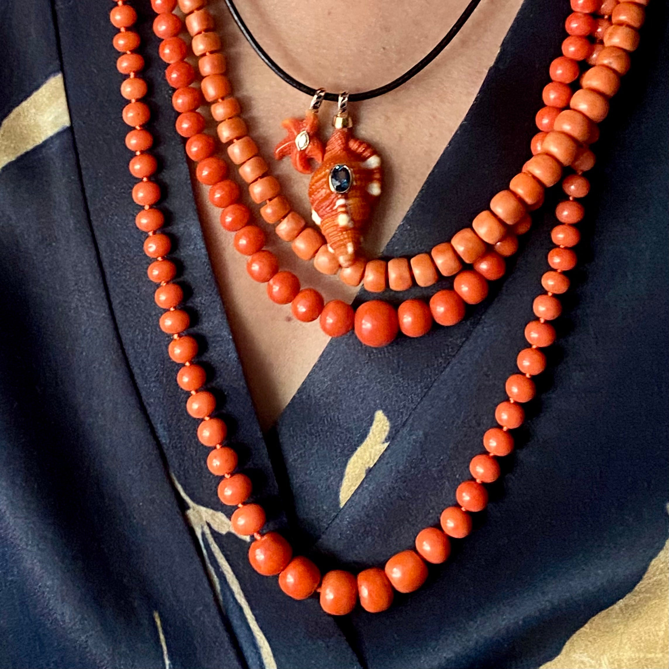 Antique Victorian Natural Graduated Coral Necklace w/ 14k Clasp- 20"