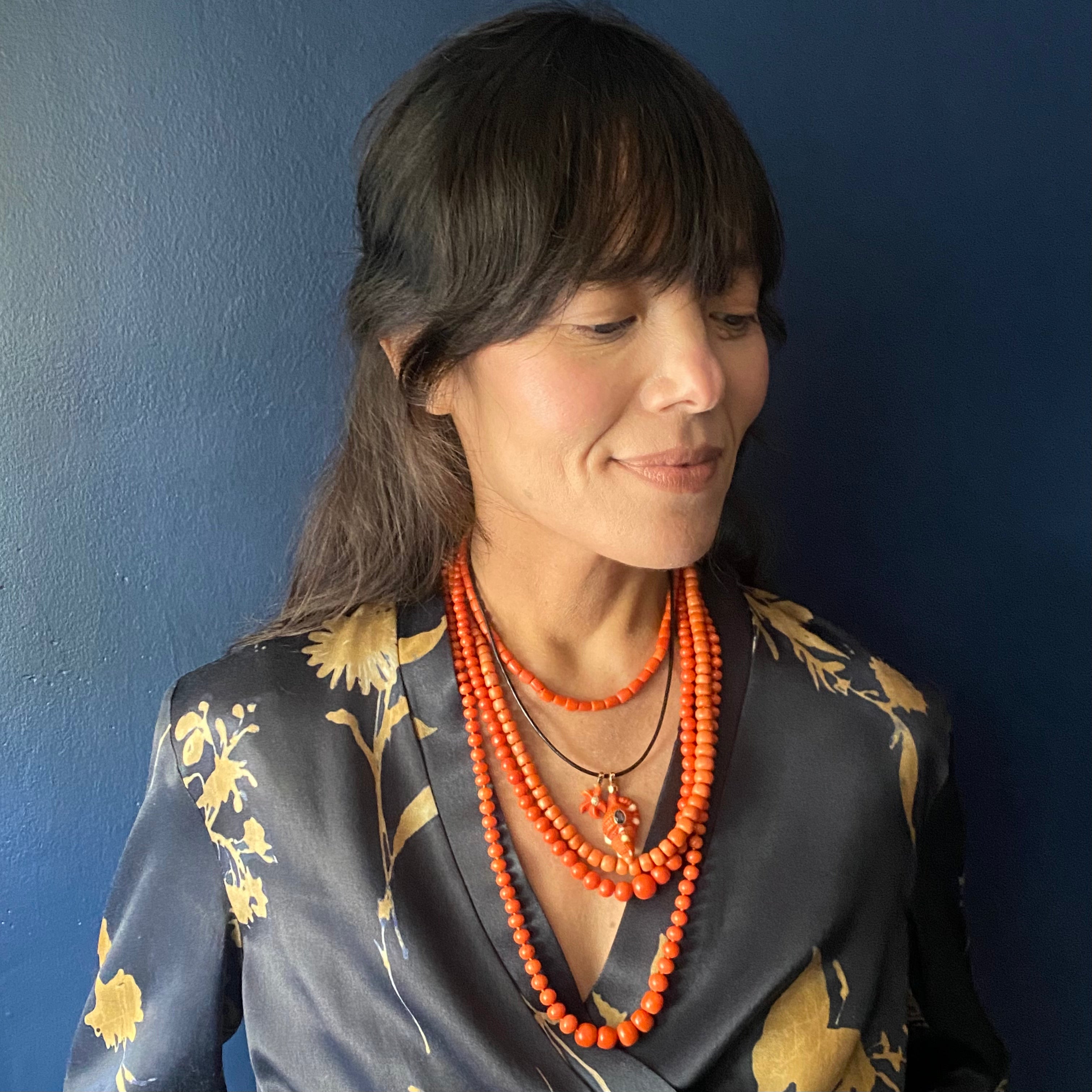 Antique Victorian Natural Graduated Coral Necklace w/ 14k Clasp- 20"