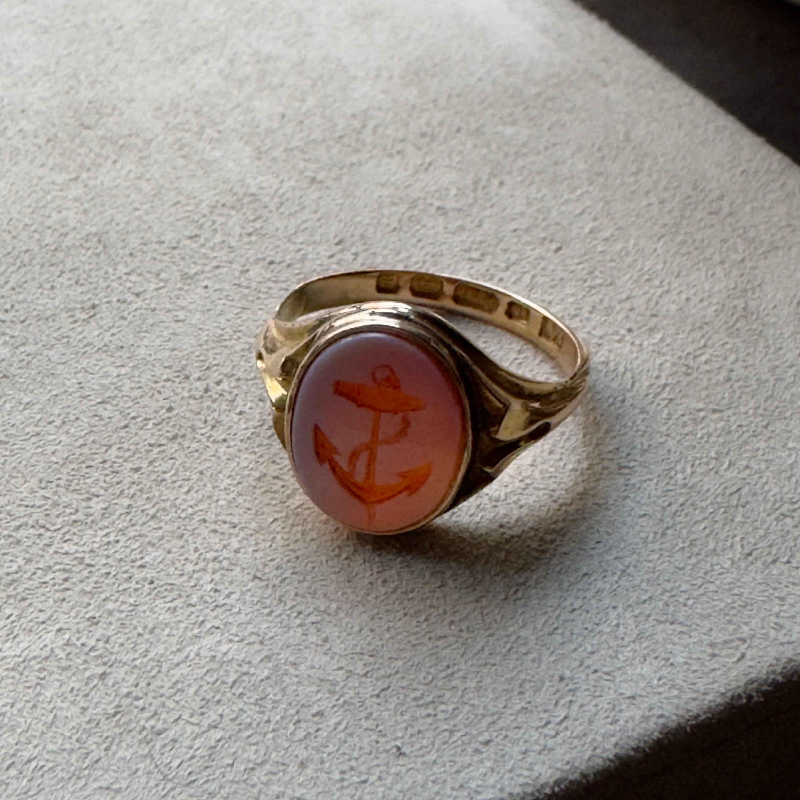 Antique Victorian 15k Chalcedony Intaglio Anchor Ring