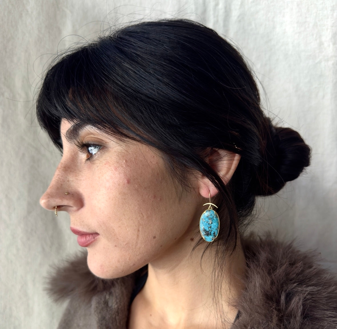 Gabriella Kiss 18k Large Oval Persian Turquoise w/ Pyrite Earrings